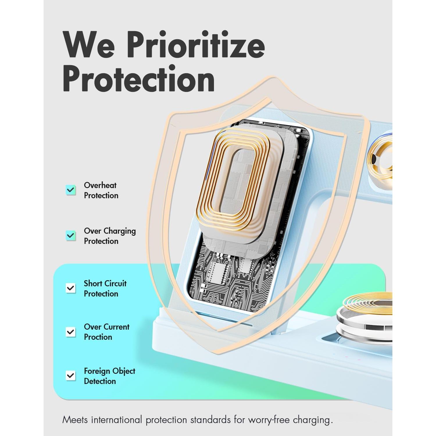 Estación de Carga Inalámbrica 3 en 1 GETPALS Azul para iPhone, Reloj y AirPods