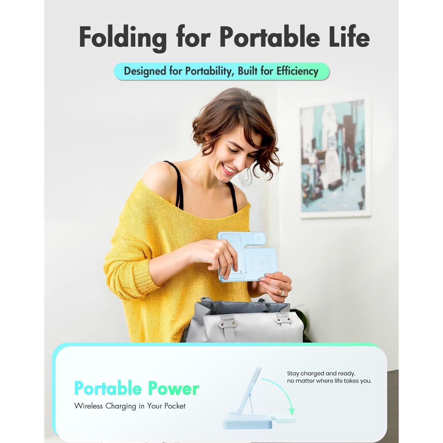 Estación de Carga Inalámbrica 3 en 1 GETPALS Azul para iPhone, Reloj y AirPods