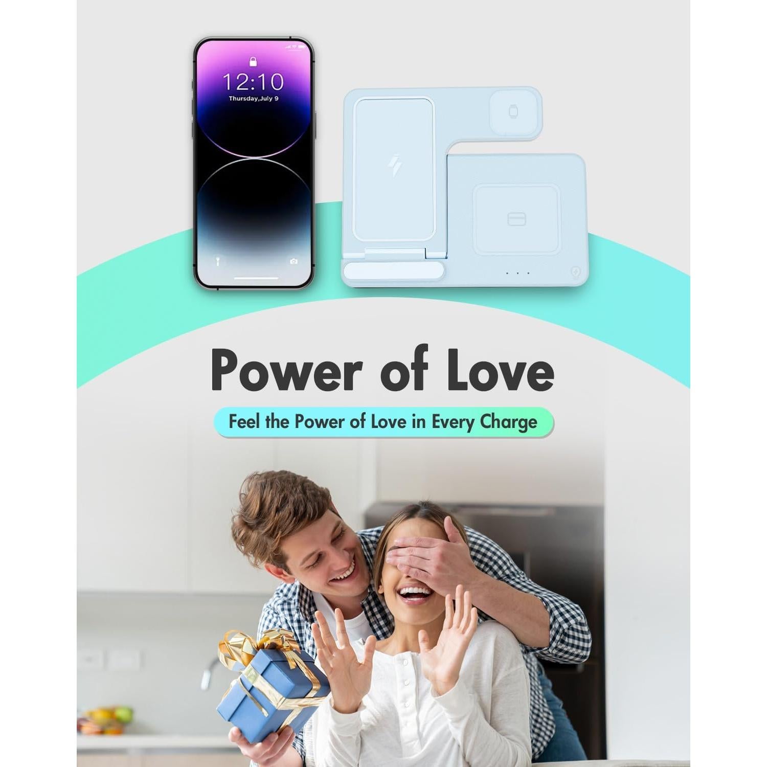 Estación de Carga Inalámbrica 3 en 1 GETPALS Azul para iPhone, Reloj y AirPods