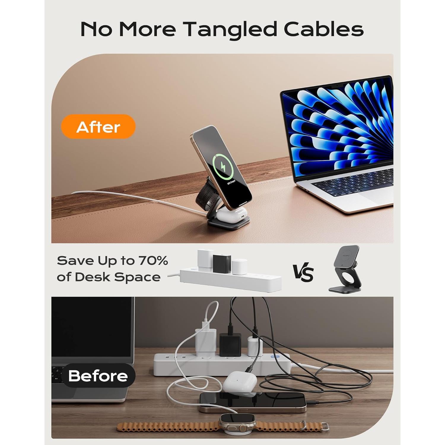 Cargador Inalámbrico Magnético KU XIU X40 25W 3 en 1 para iPhone