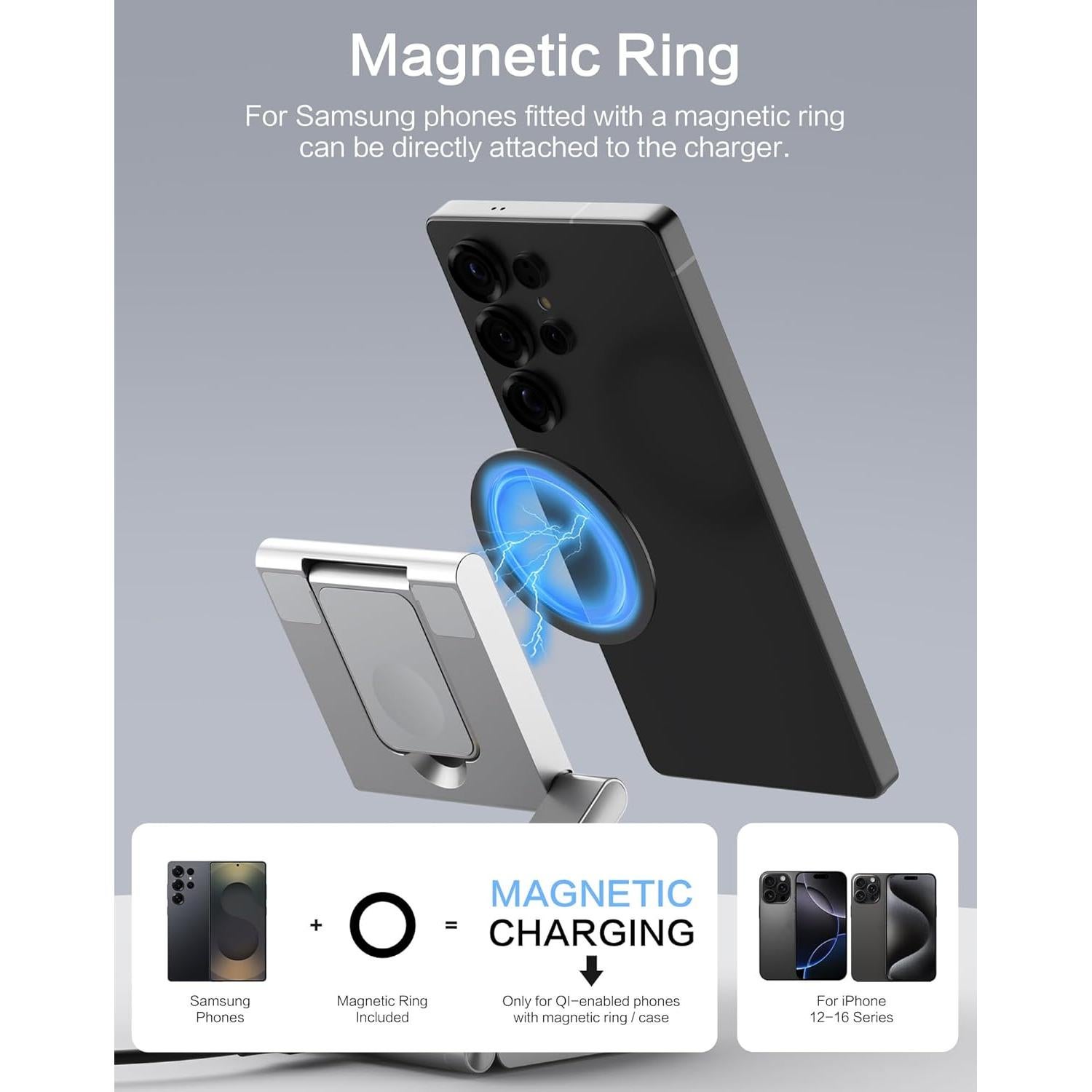 Cargador Magnético 3 en 1 BRIMFORD Qi2 para Samsung Plata