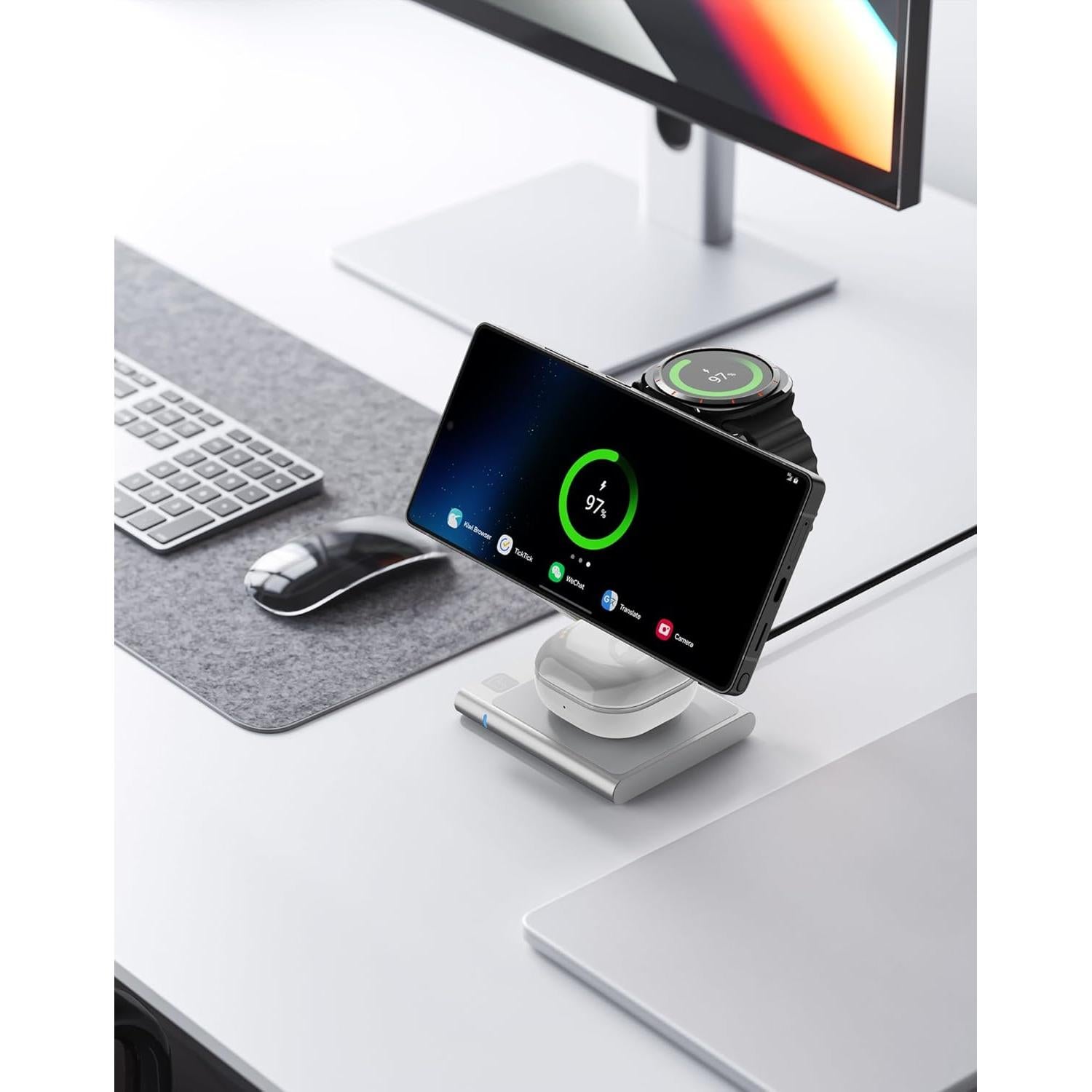 Cargador Magnético 3 en 1 BRIMFORD Qi2 para Samsung Plata