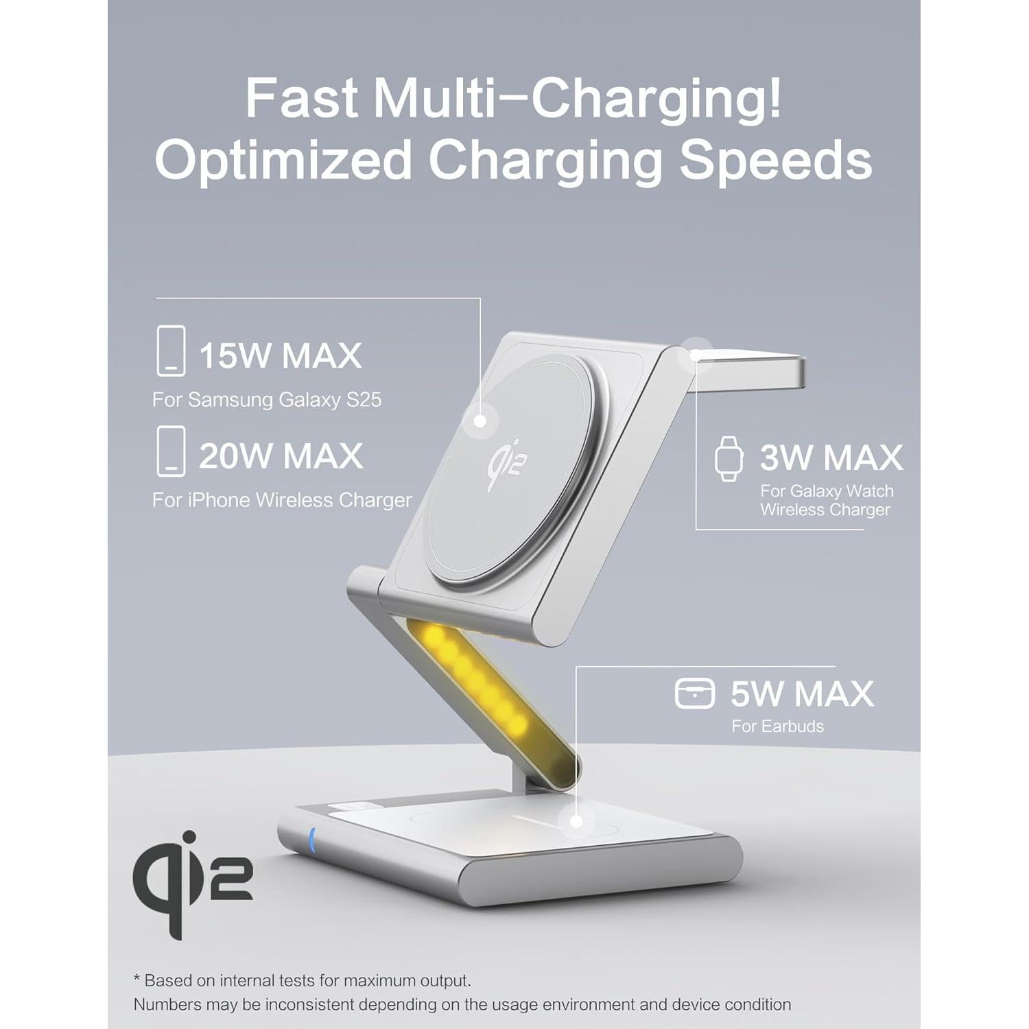 Cargador Magnético 3 en 1 BRIMFORD Qi2 para Samsung Plata