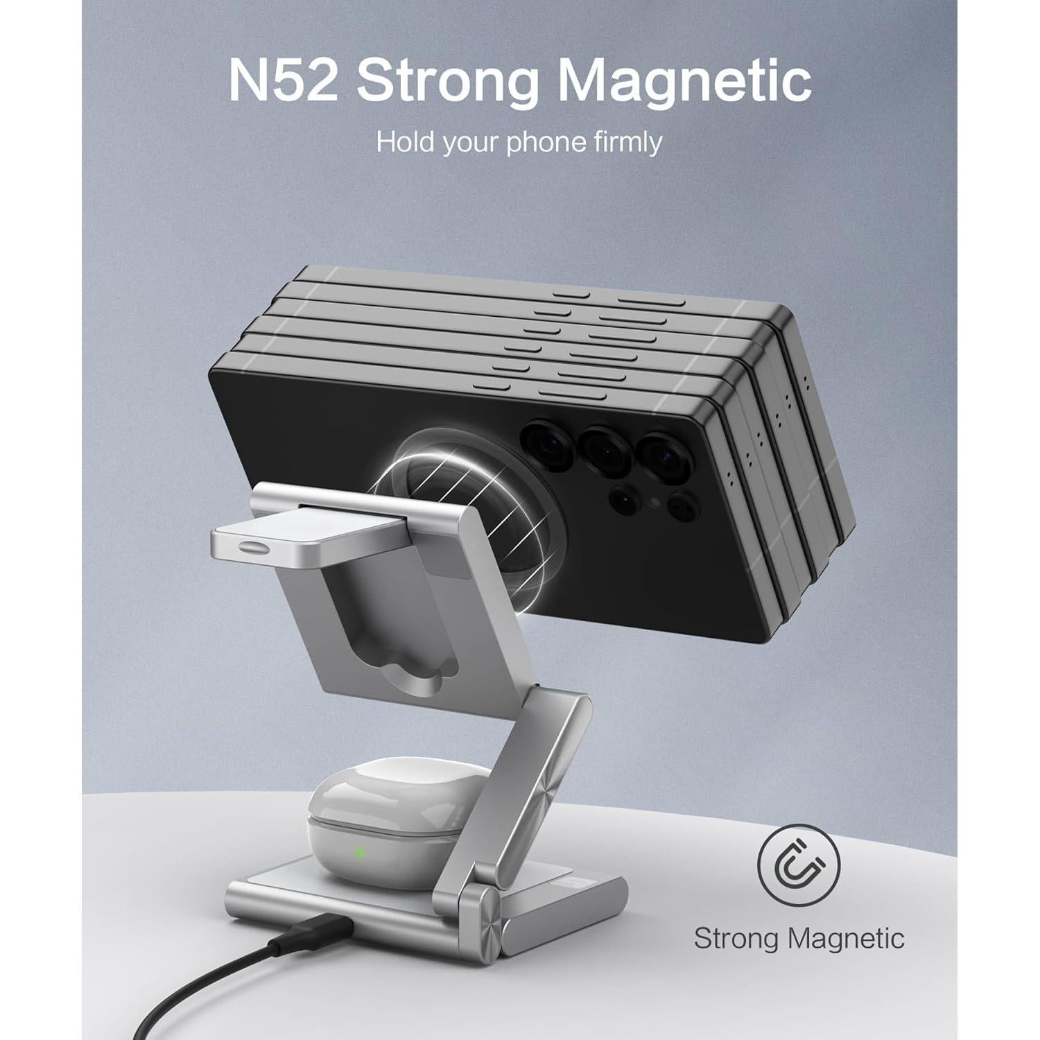 Cargador Magnético 3 en 1 BRIMFORD Qi2 para Samsung Plata