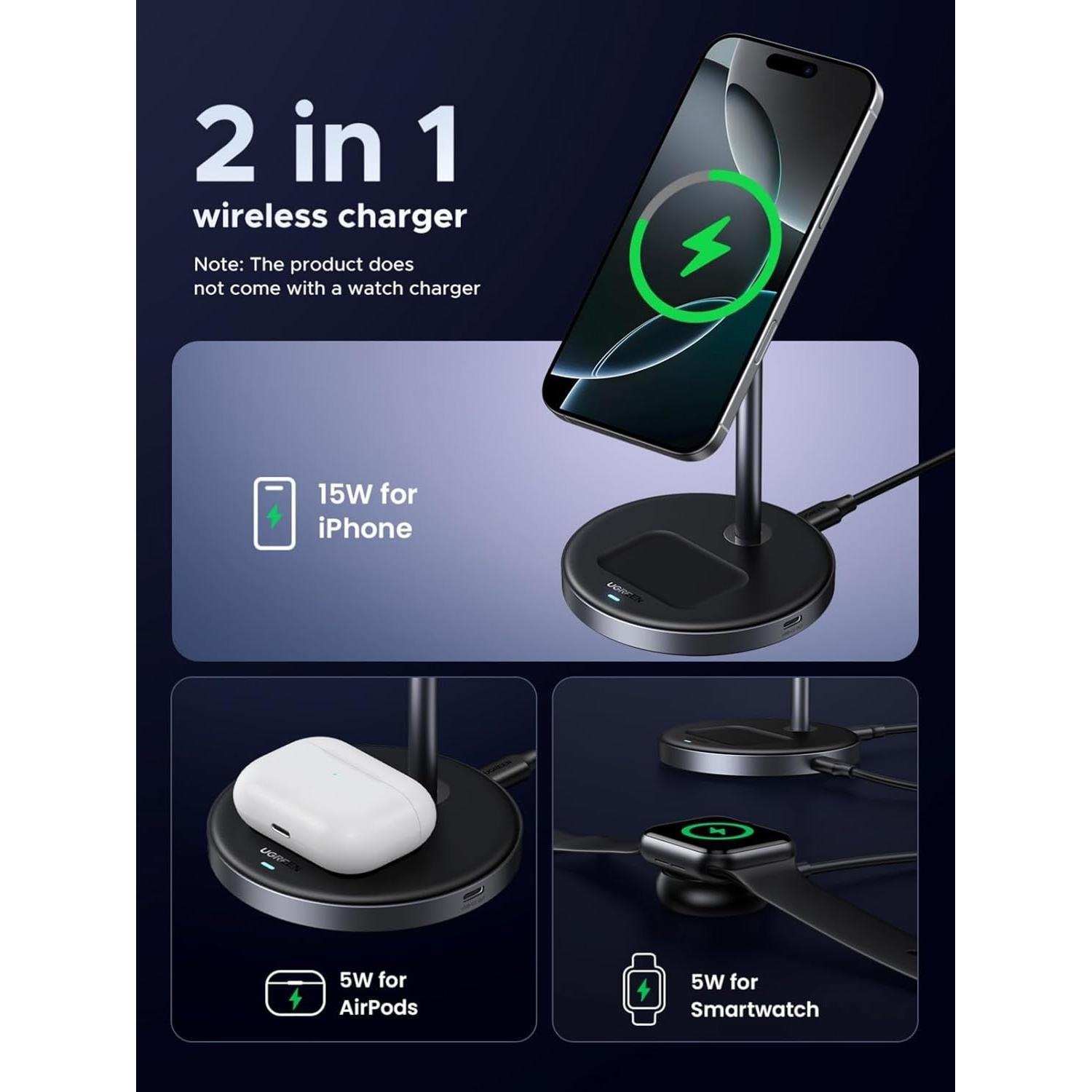 Cargador Inalámbrico UGREEN Qi2 15W Magnético para iPhone y AirPods