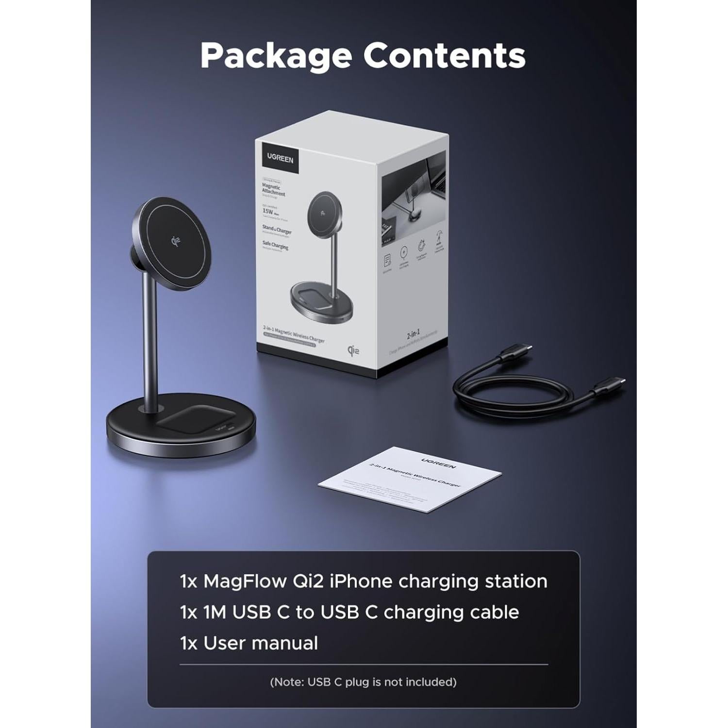 Cargador Inalámbrico UGREEN Qi2 15W Magnético para iPhone y AirPods