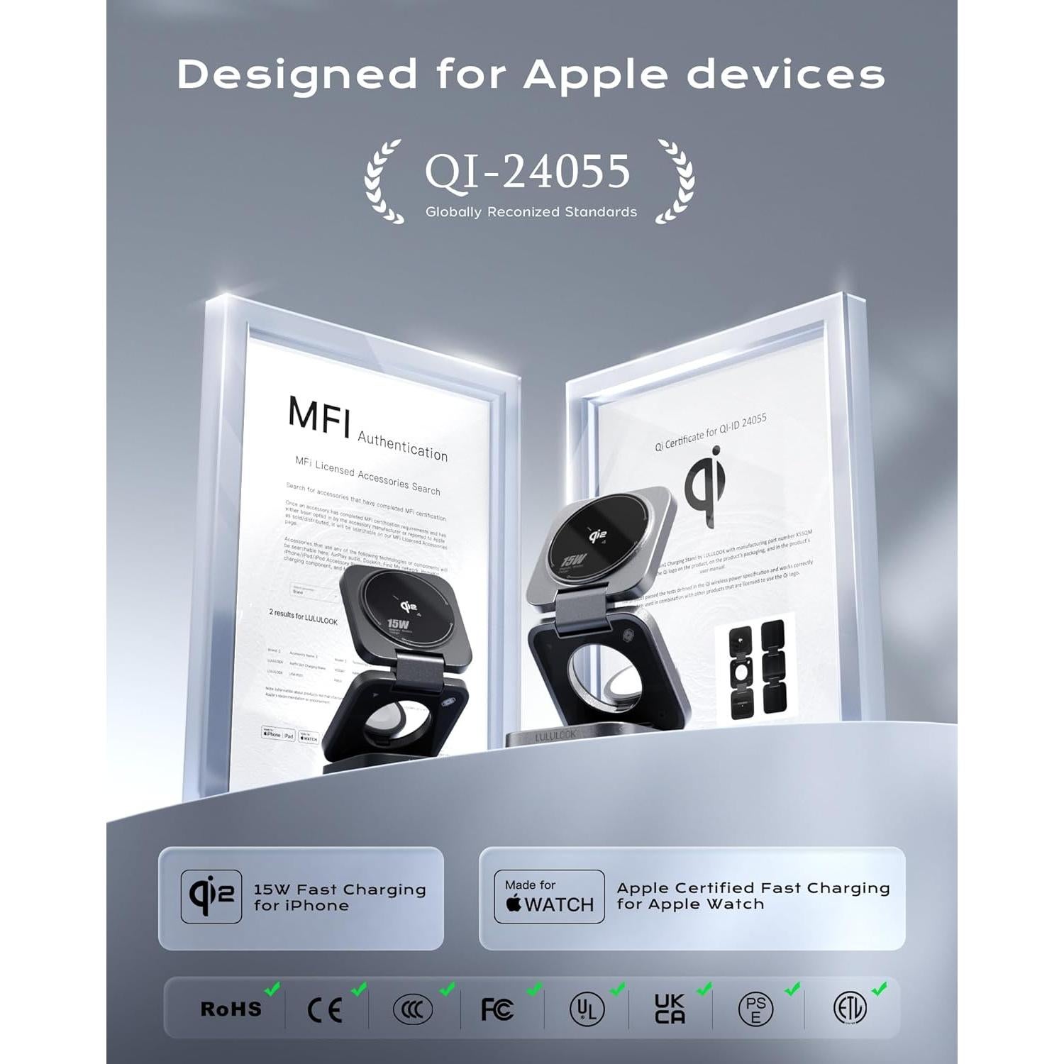 Estación de Carga Inalámbrica 3 en 1 LULULOOK Gris Axiom