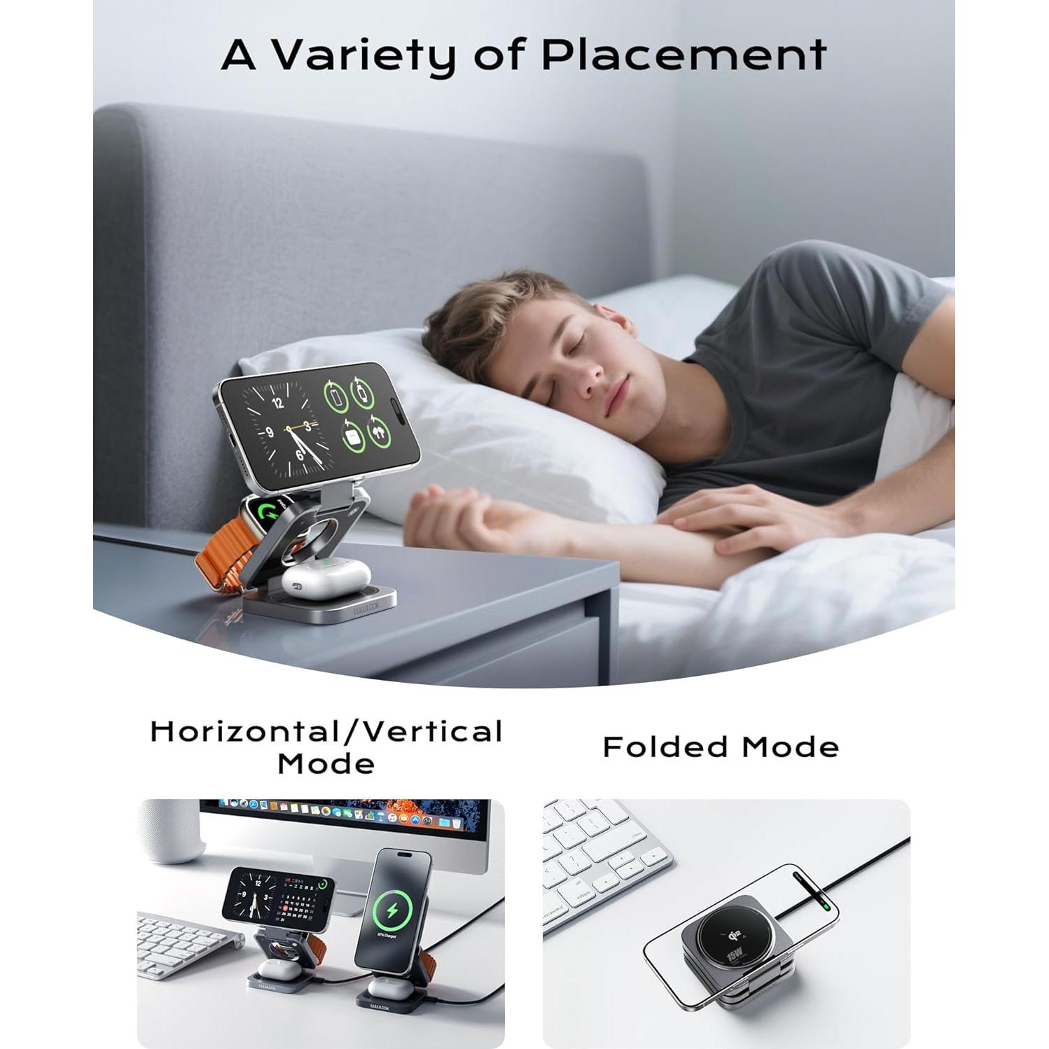 Estación de Carga Inalámbrica 3 en 1 LULULOOK Gris Axiom