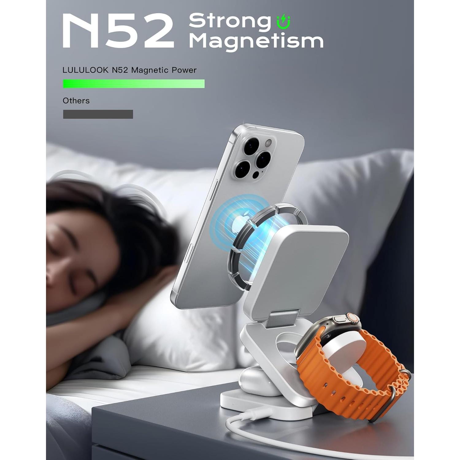 Cargador Inalámbrico 3 en 1 LULULOOK Qi2 15W Plegable