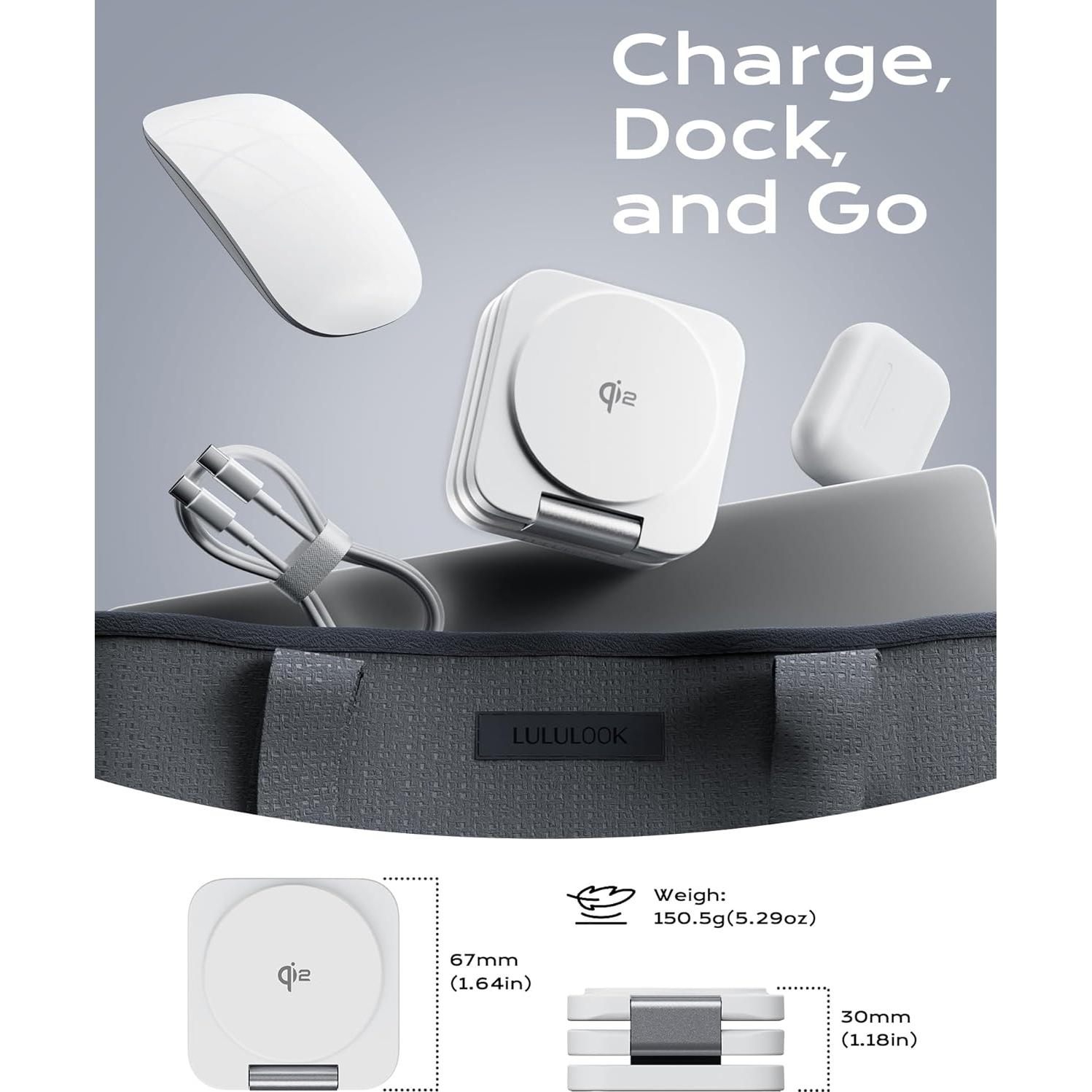 Cargador Inalámbrico 3 en 1 LULULOOK Qi2 15W Plegable