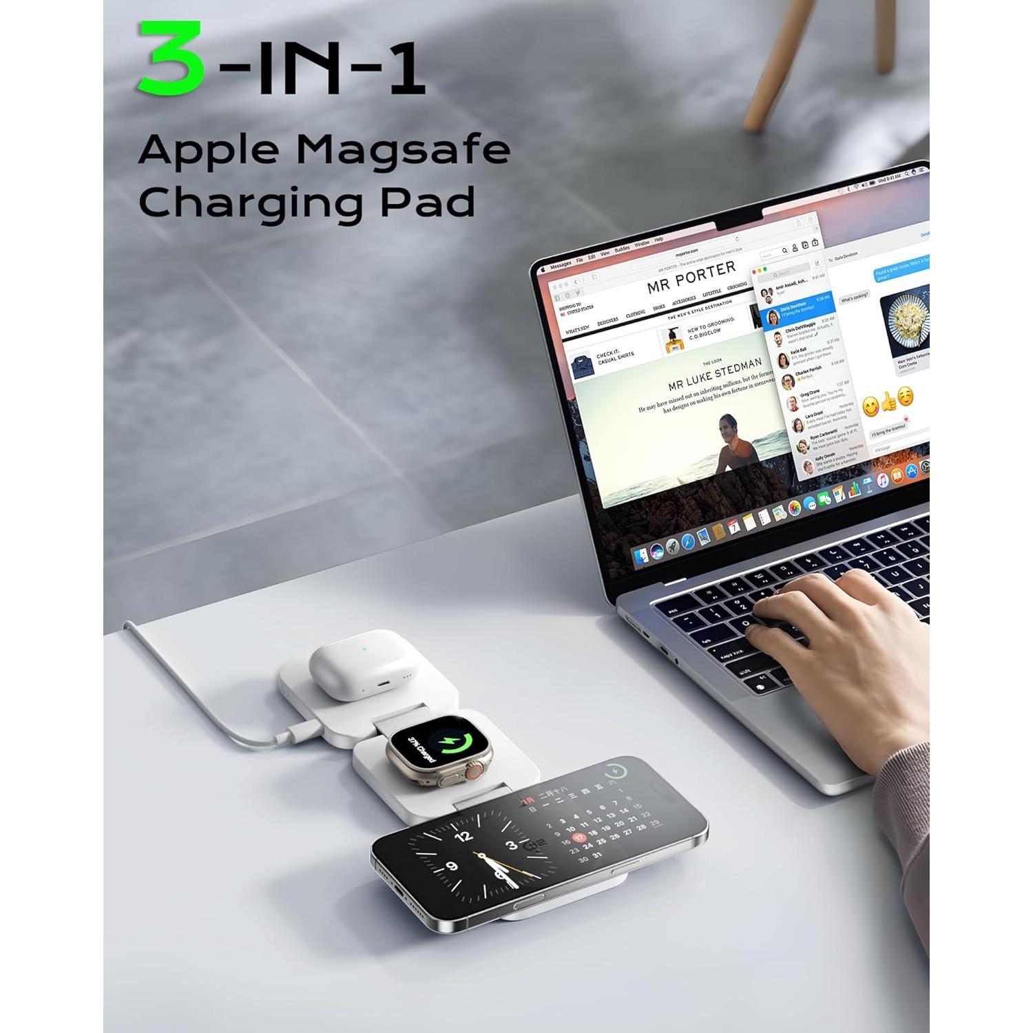 Cargador Inalámbrico 3 en 1 LULULOOK Qi2 15W Plegable