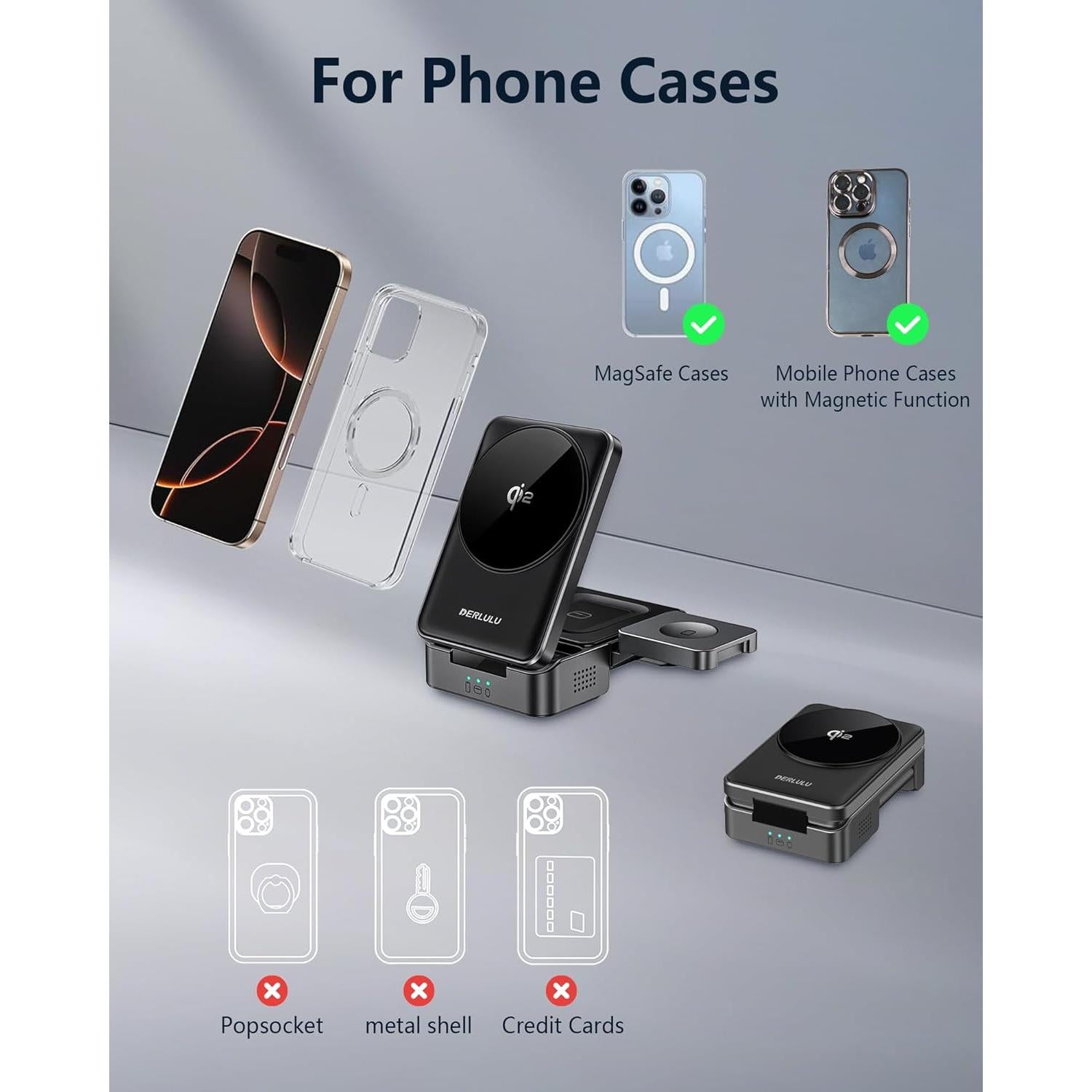 Cargador Inalámbrico 3 en 1 Qi2 DERLULU 15W para Apple