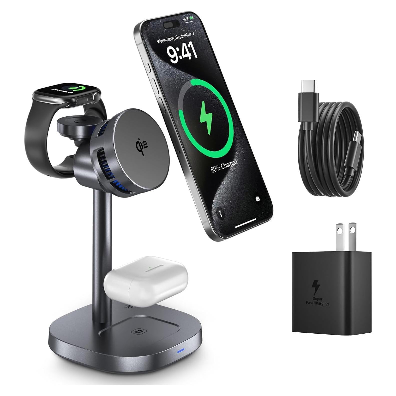 Estación de Carga Inalámbrica 3-en-1 EGBULL W98 15W con Ventilador