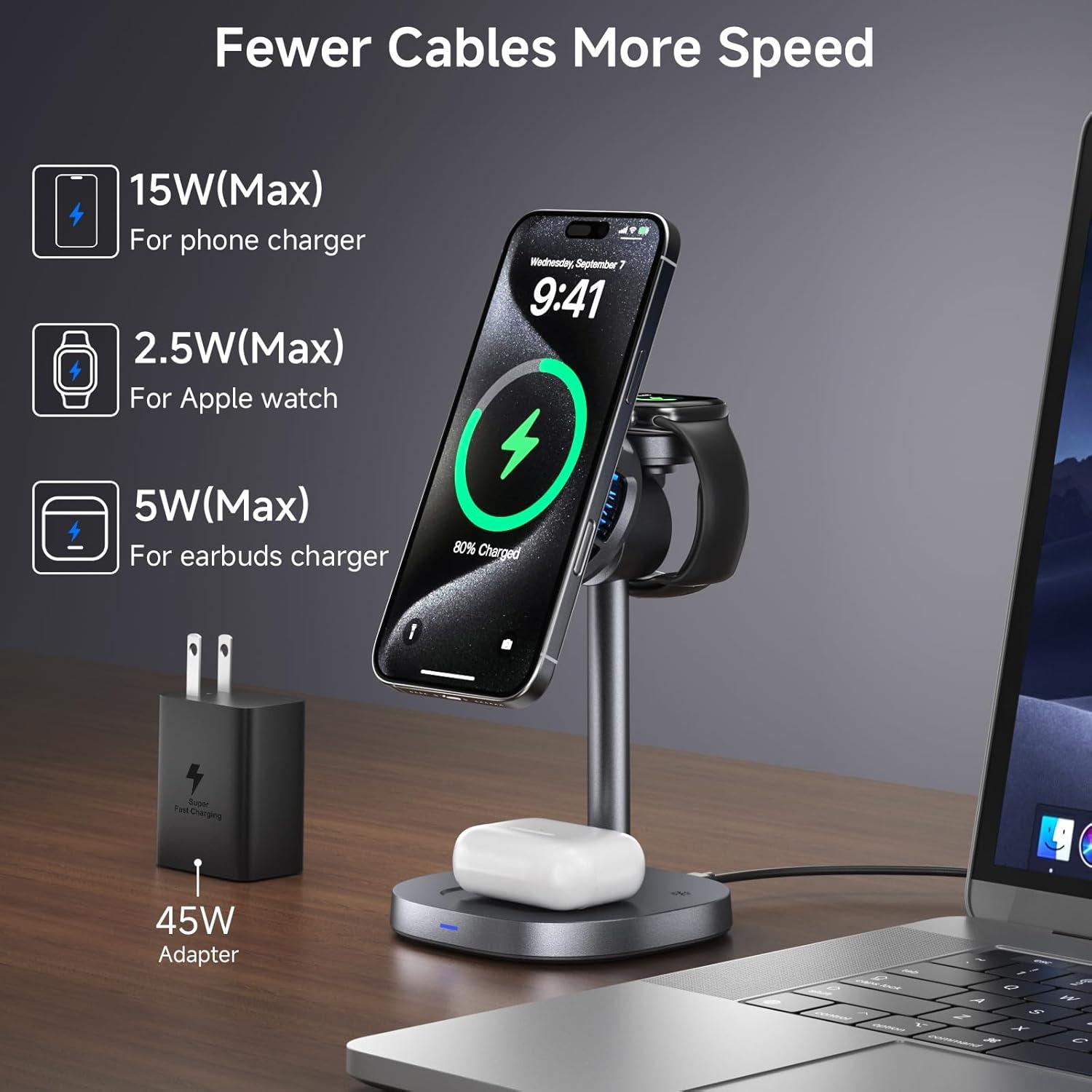 Estación de Carga Inalámbrica 3-en-1 EGBULL W98 15W con Ventilador