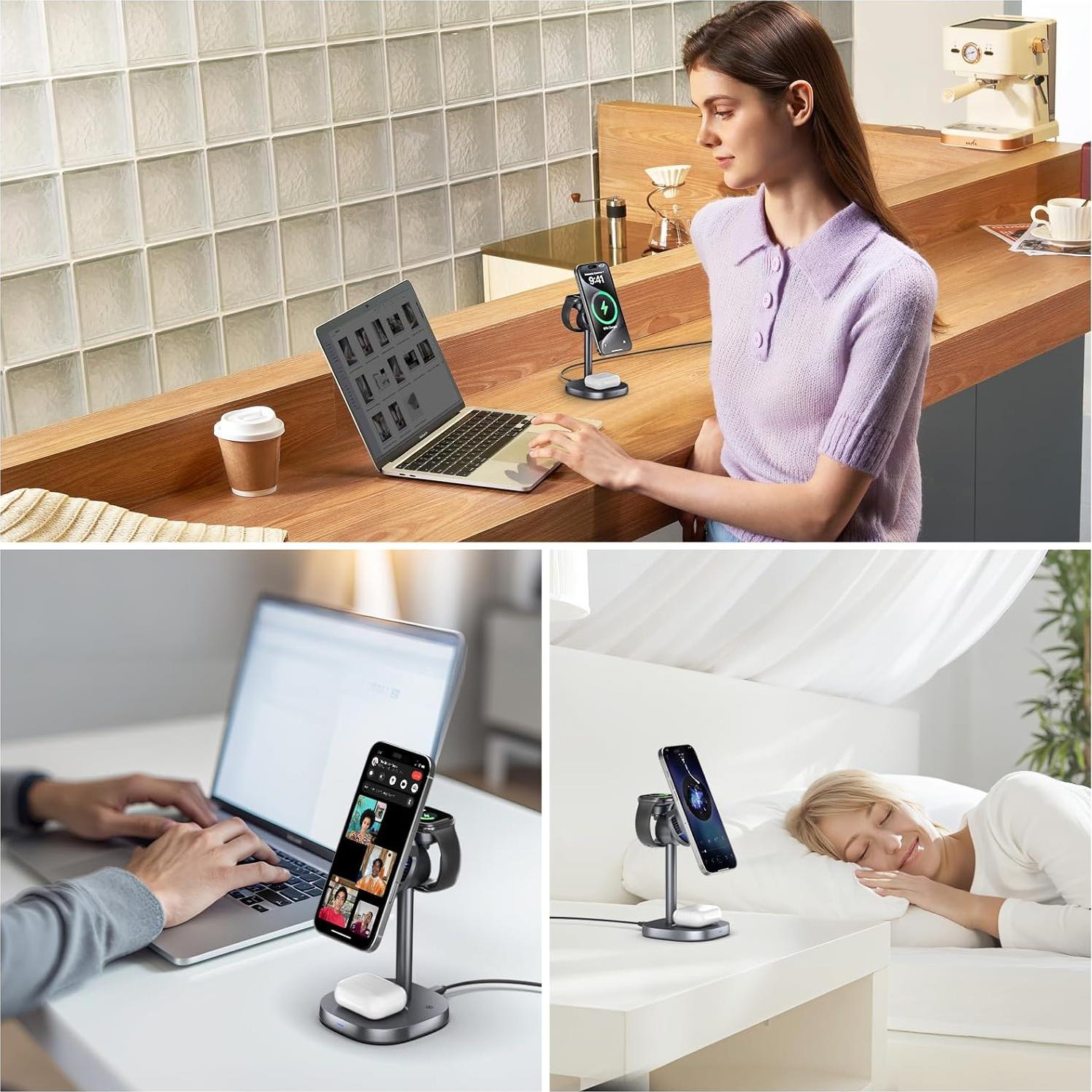 Estación de Carga Inalámbrica 3-en-1 EGBULL W98 15W con Ventilador