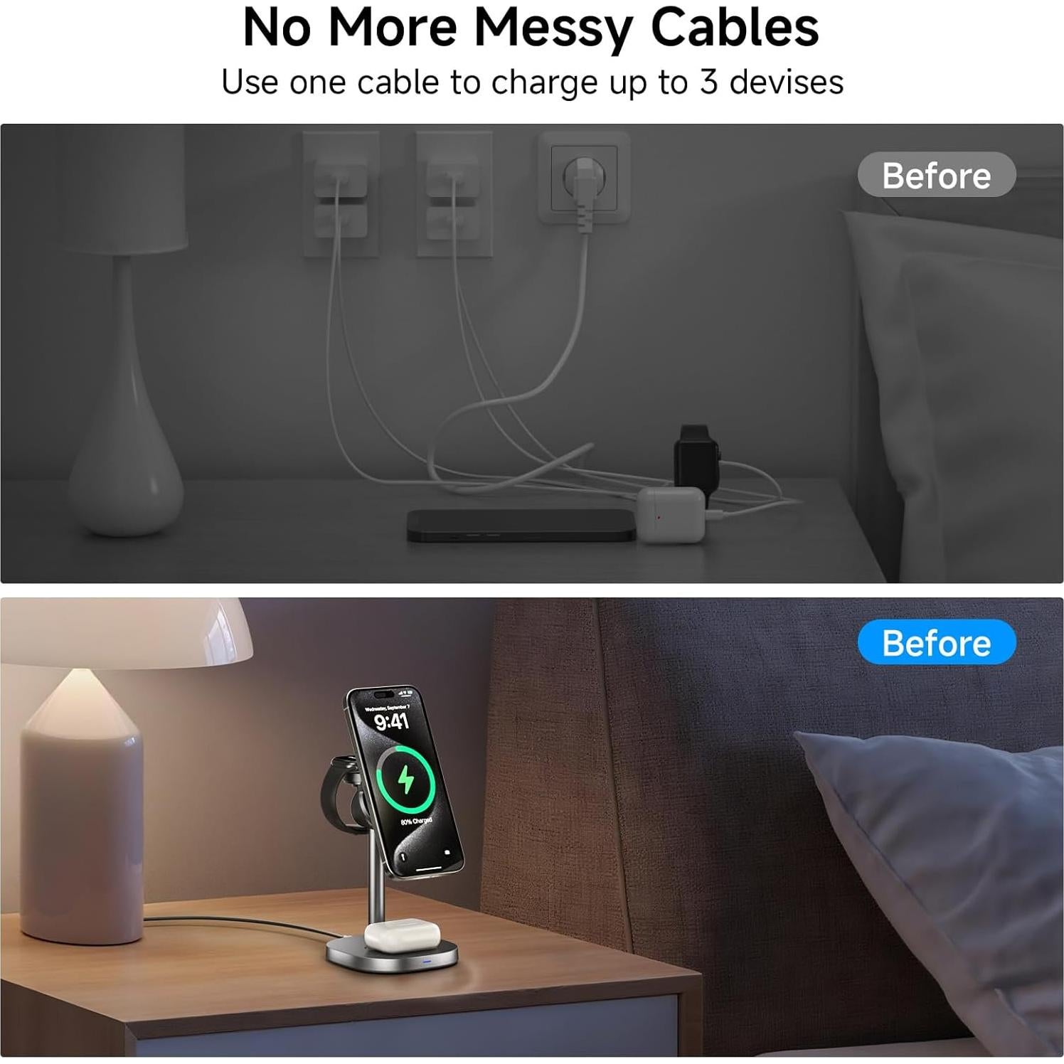 Estación de Carga Inalámbrica 3-en-1 EGBULL W98 15W con Ventilador