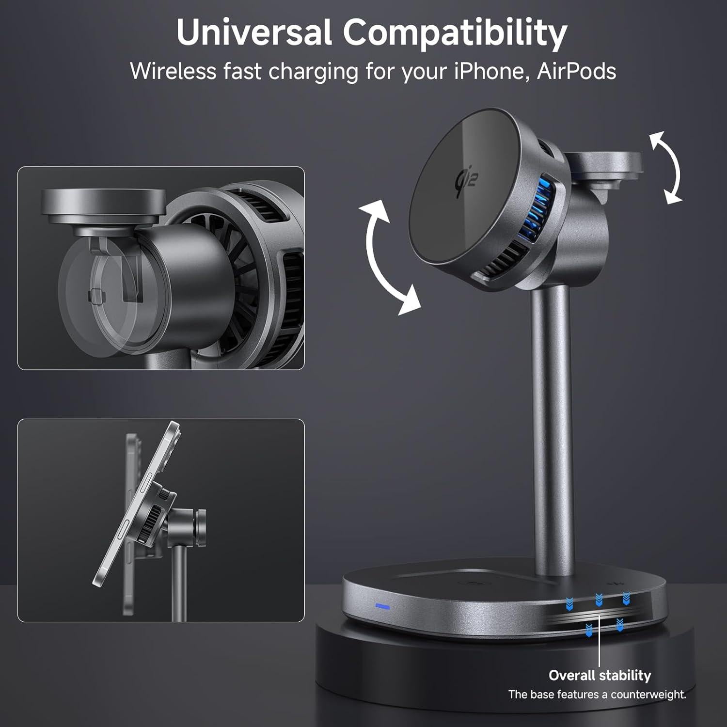 Estación de Carga Inalámbrica 3-en-1 EGBULL W98 15W con Ventilador