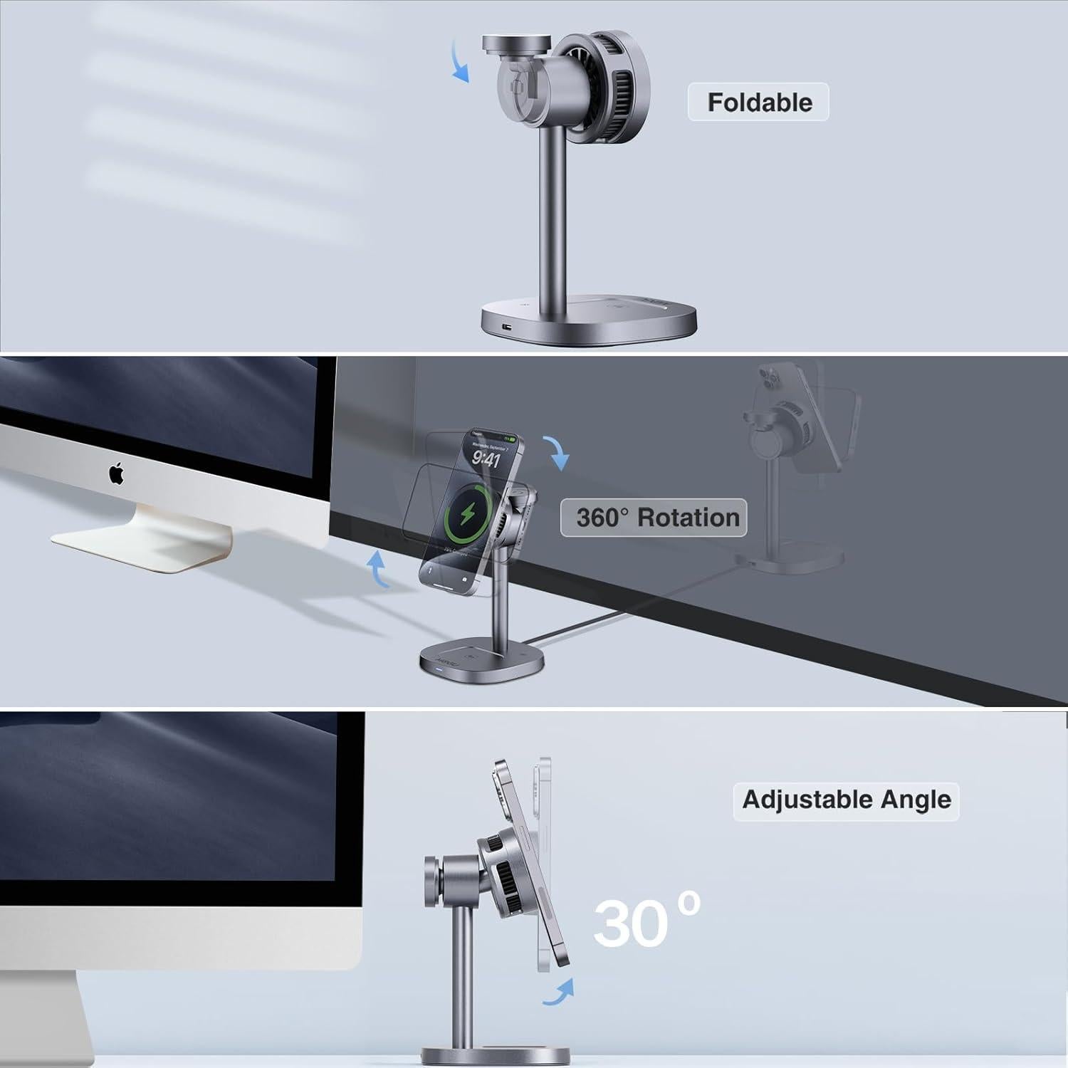 Estación de Carga Inalámbrica MOGU 3 en 1 con Ventilador 15W