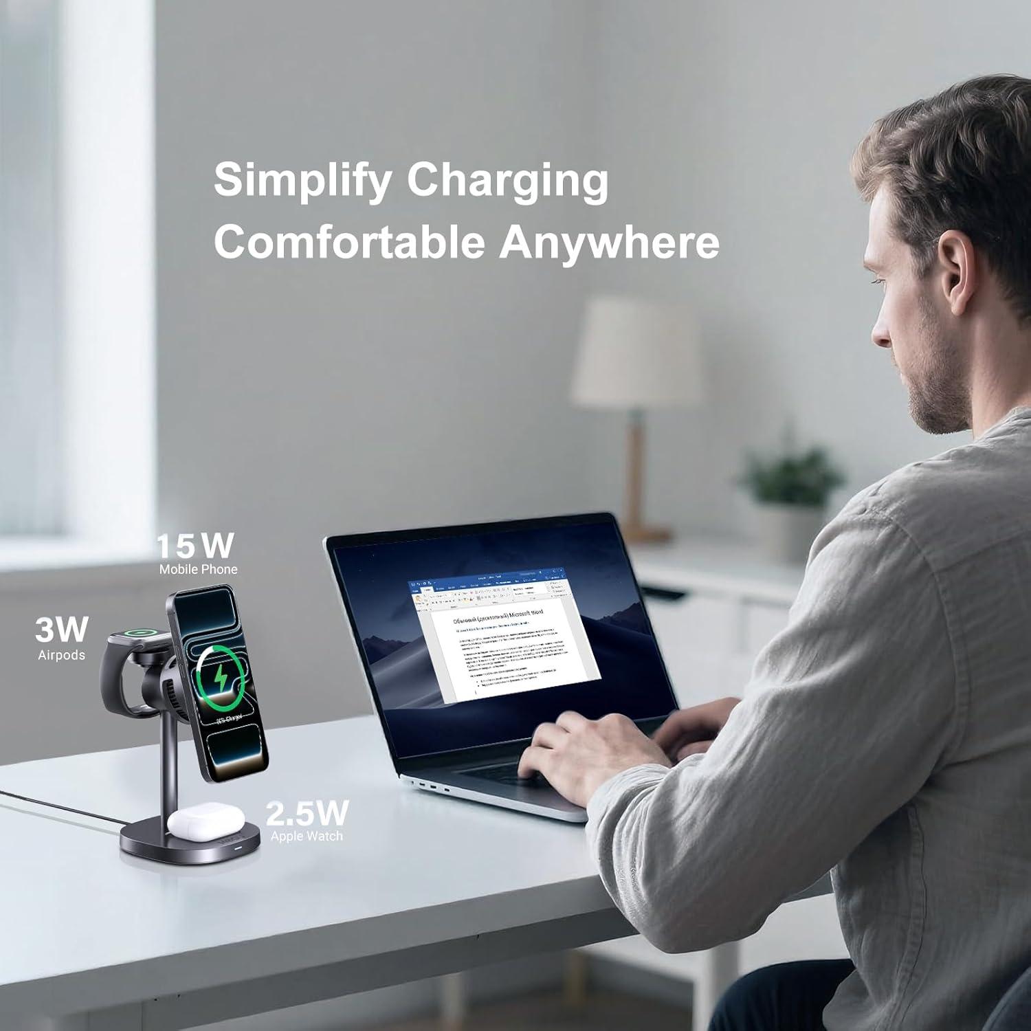 Estación de Carga Inalámbrica MOGU 3 en 1 con Ventilador 15W