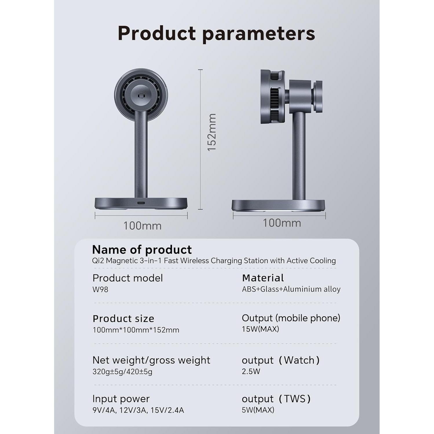 Estación de Carga Inalámbrica MOGU 3 en 1 con Ventilador 15W