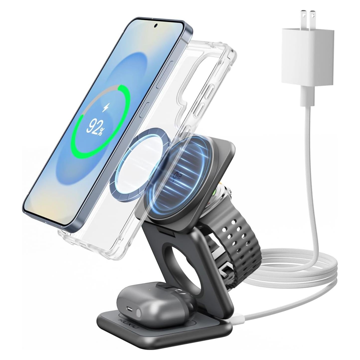 Cargador Inalámbrico Plegable 3 en 1 KU XIU Qi2 15W para Samsung