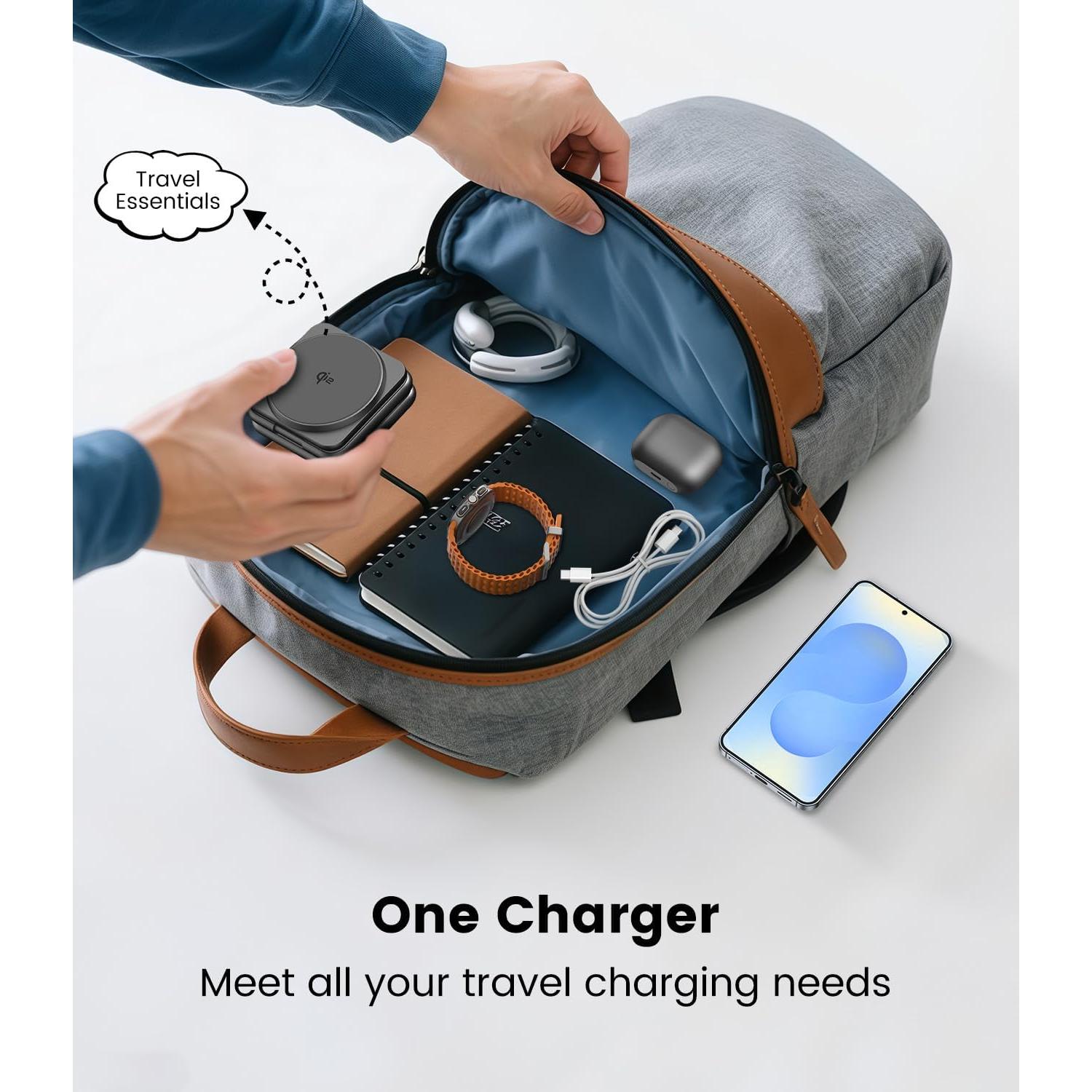 Cargador Inalámbrico Plegable 3 en 1 KU XIU Qi2 15W para Samsung