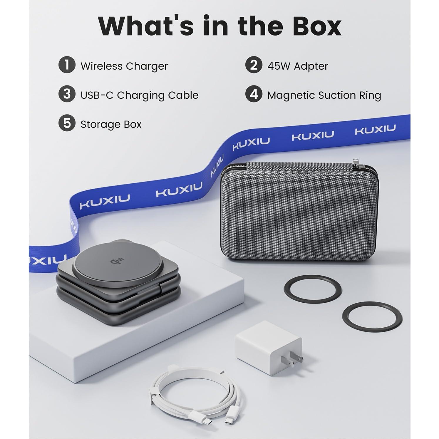 Cargador Inalámbrico Plegable 3 en 1 KU XIU Qi2 15W para Samsung