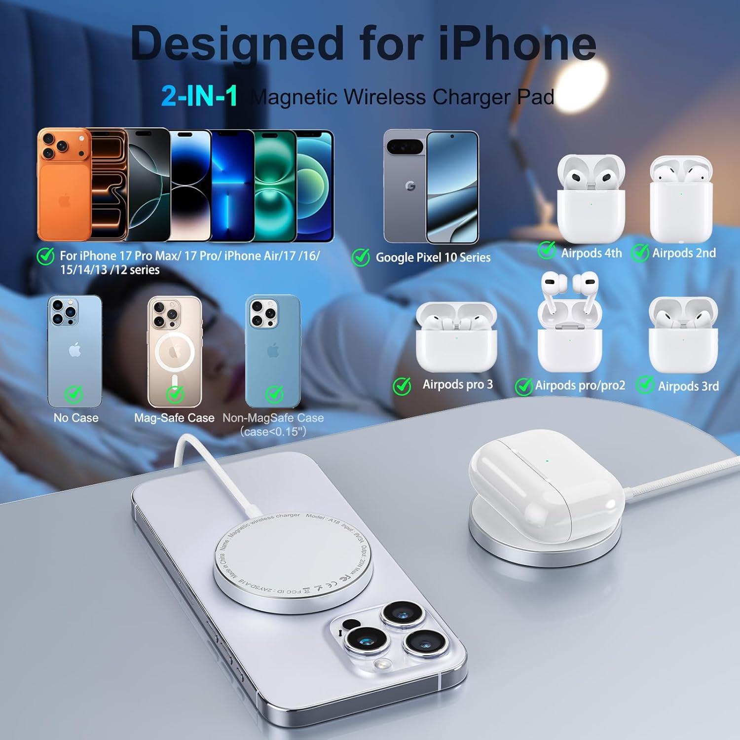 Cargador Magnético 15W para iPhone + Adaptador PD 25W