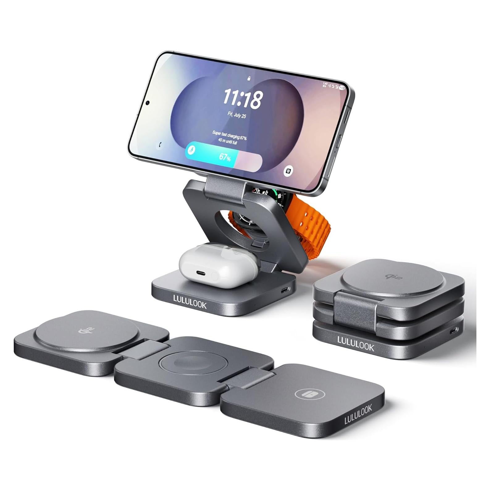 Estación de Carga Inalámbrica Plegable 3 en 1 LULULOOK Gris