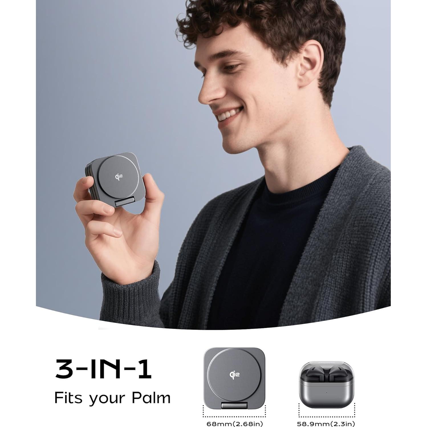 Estación de Carga Inalámbrica Plegable 3 en 1 LULULOOK Gris