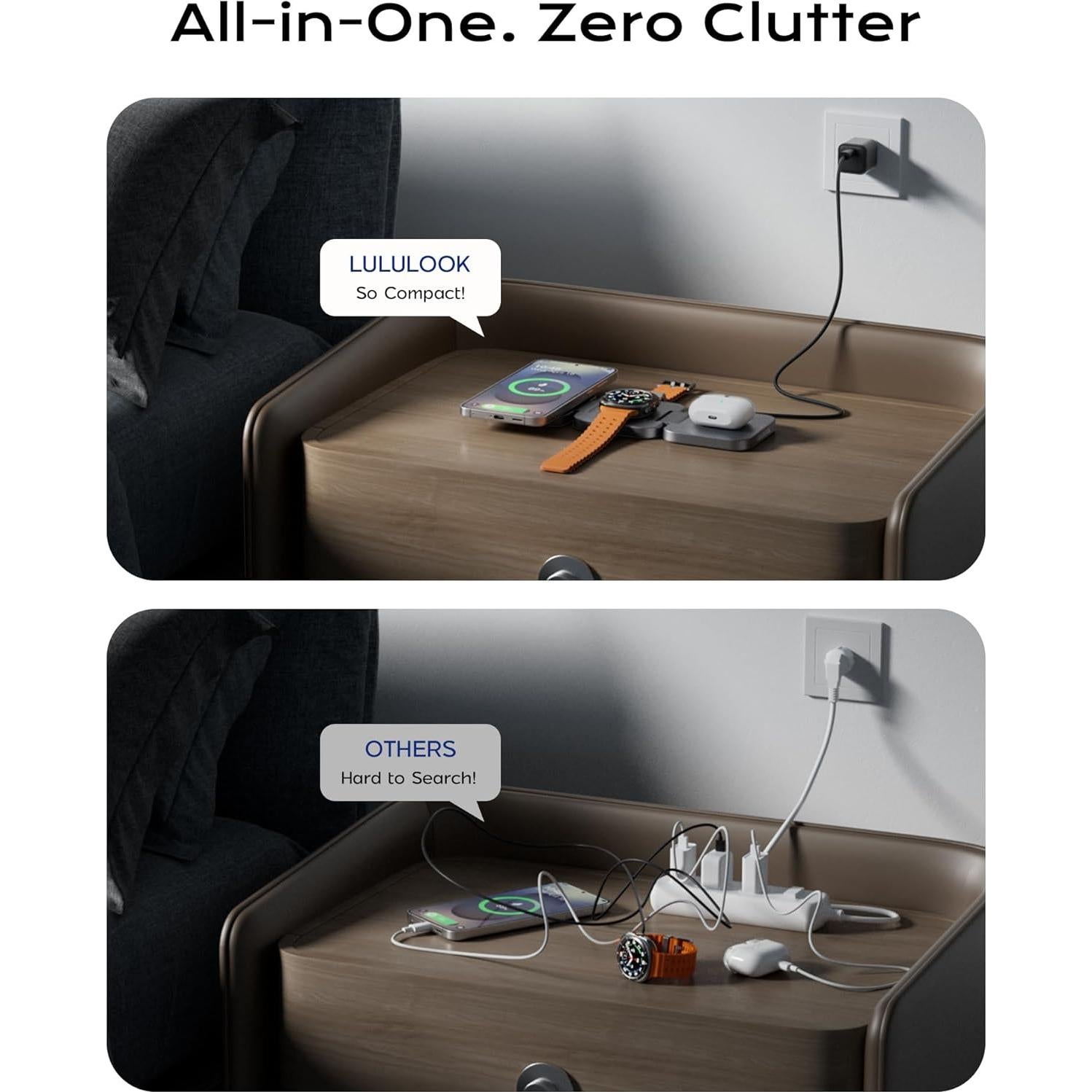 Estación de Carga Inalámbrica Plegable 3 en 1 LULULOOK Gris