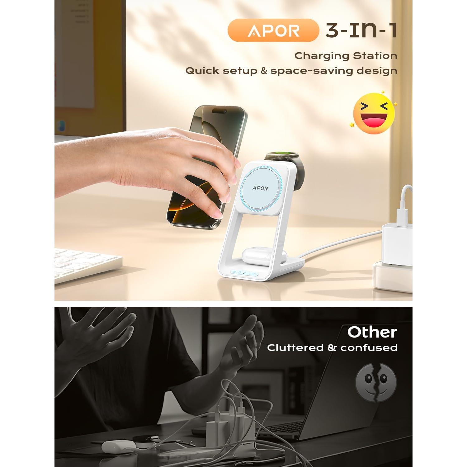 Estación de Carga 3 en 1 APOR para iPhone, Apple Watch y AirPods