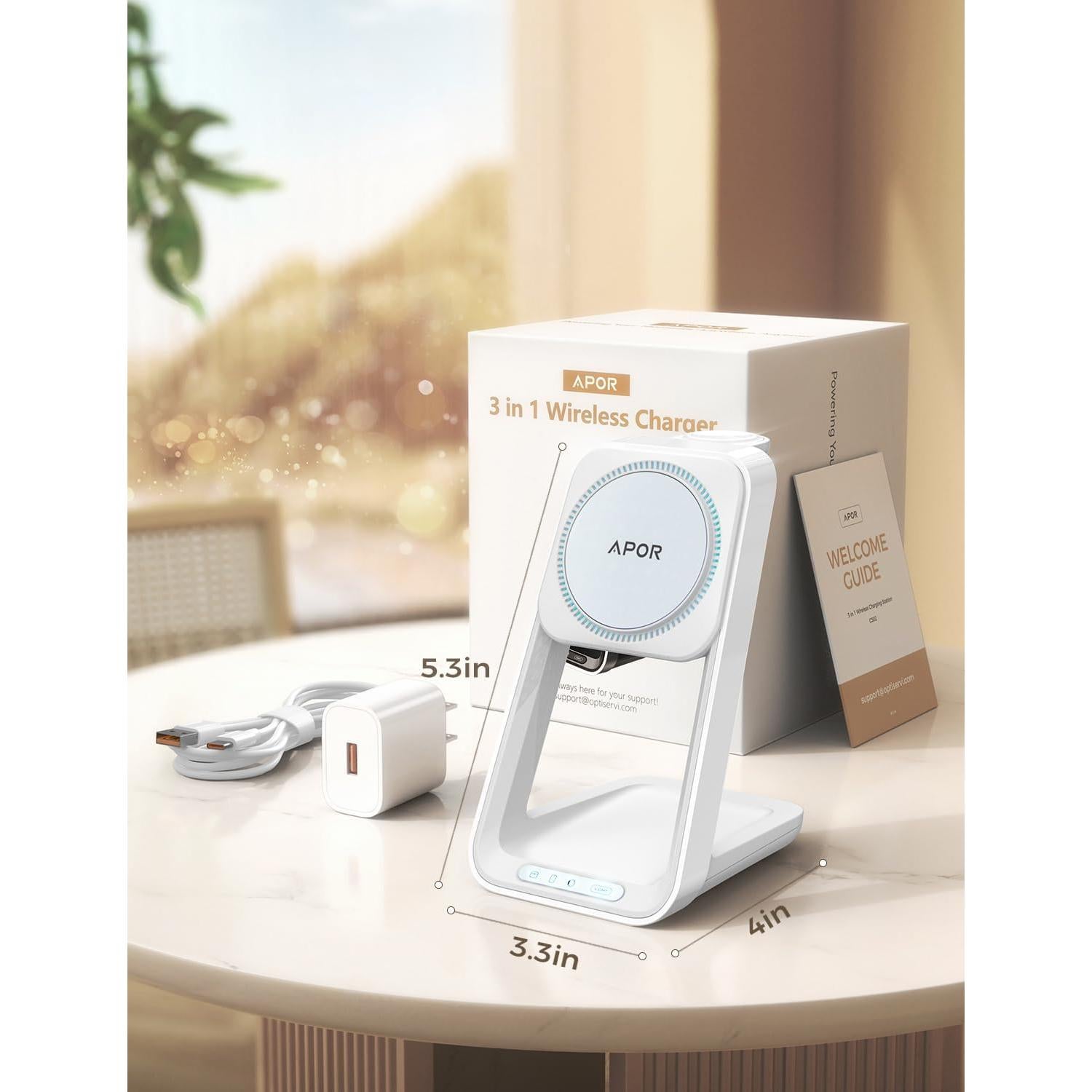 Estación de Carga 3 en 1 APOR para iPhone, Apple Watch y AirPods