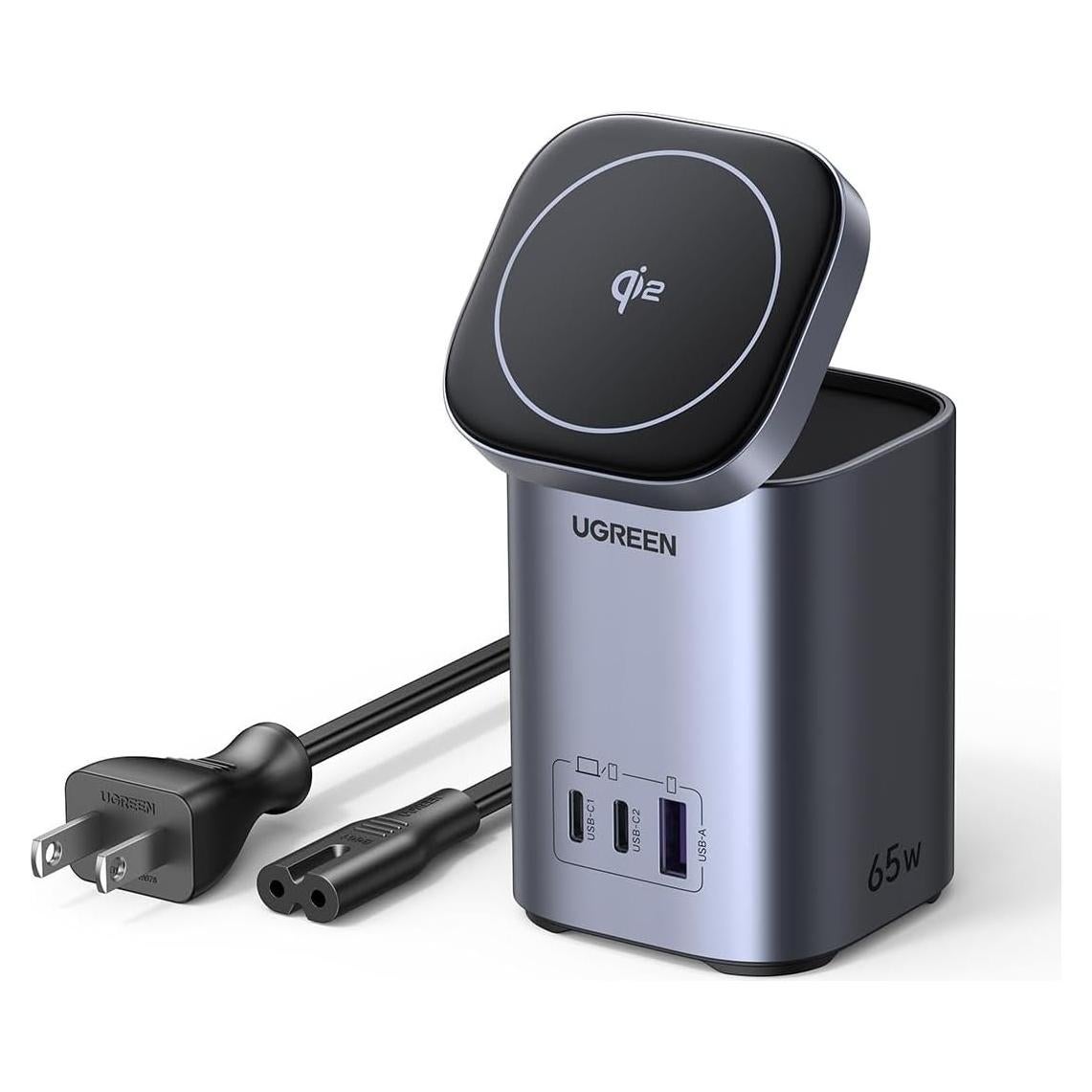 Cargador UGREEN Nexode 65W 4 en 1 USB-C y Qi2 Plegable