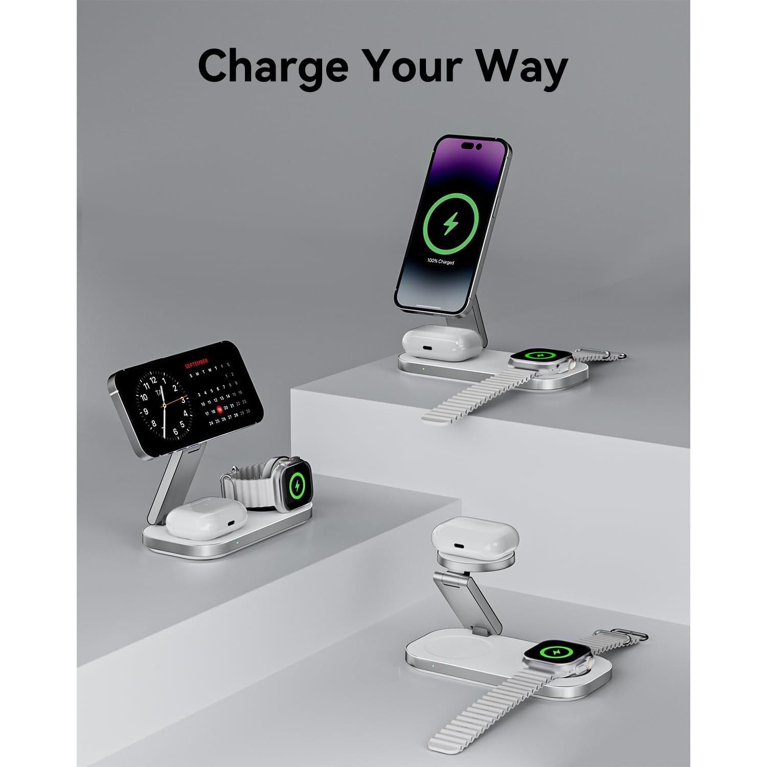 Estación de Carga Inalámbrica 3 en 1 KEEPRO Magnética 15W