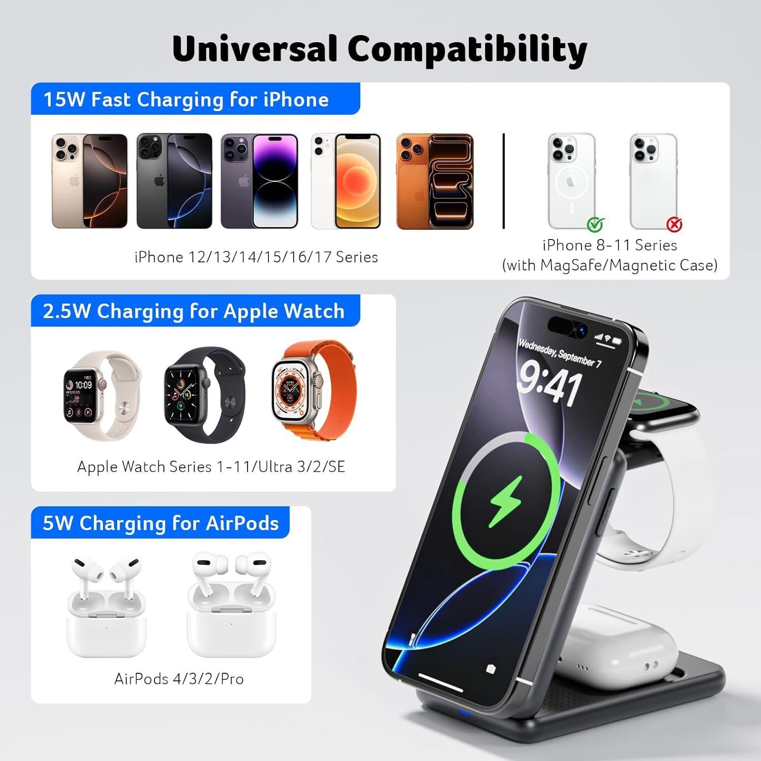 Cargador Inalámbrico Magnético Acer 3 en 1 15W para iPhone y Apple Watch