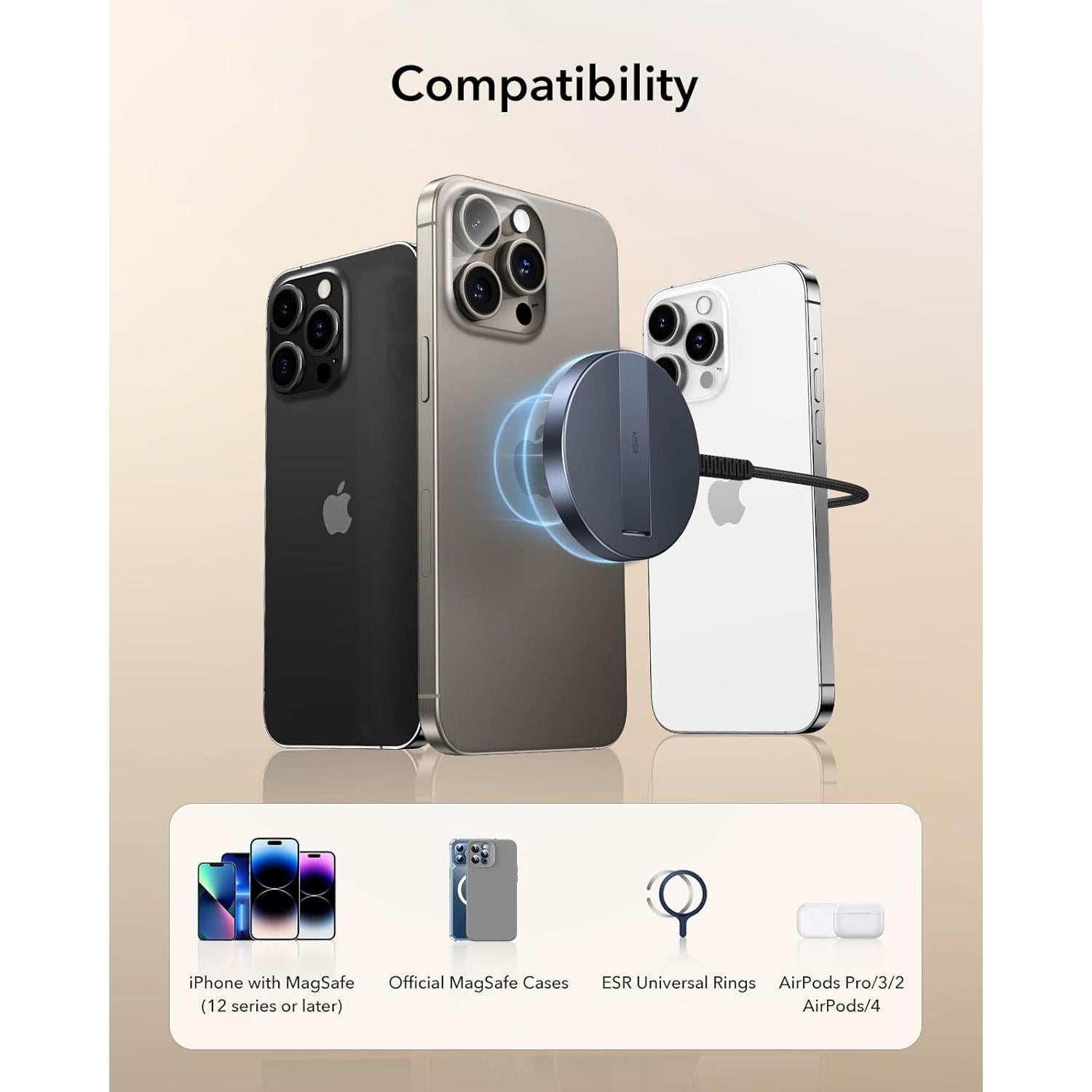 Cargador Inalámbrico ESR MagSafe 15W con Soporte - Azul