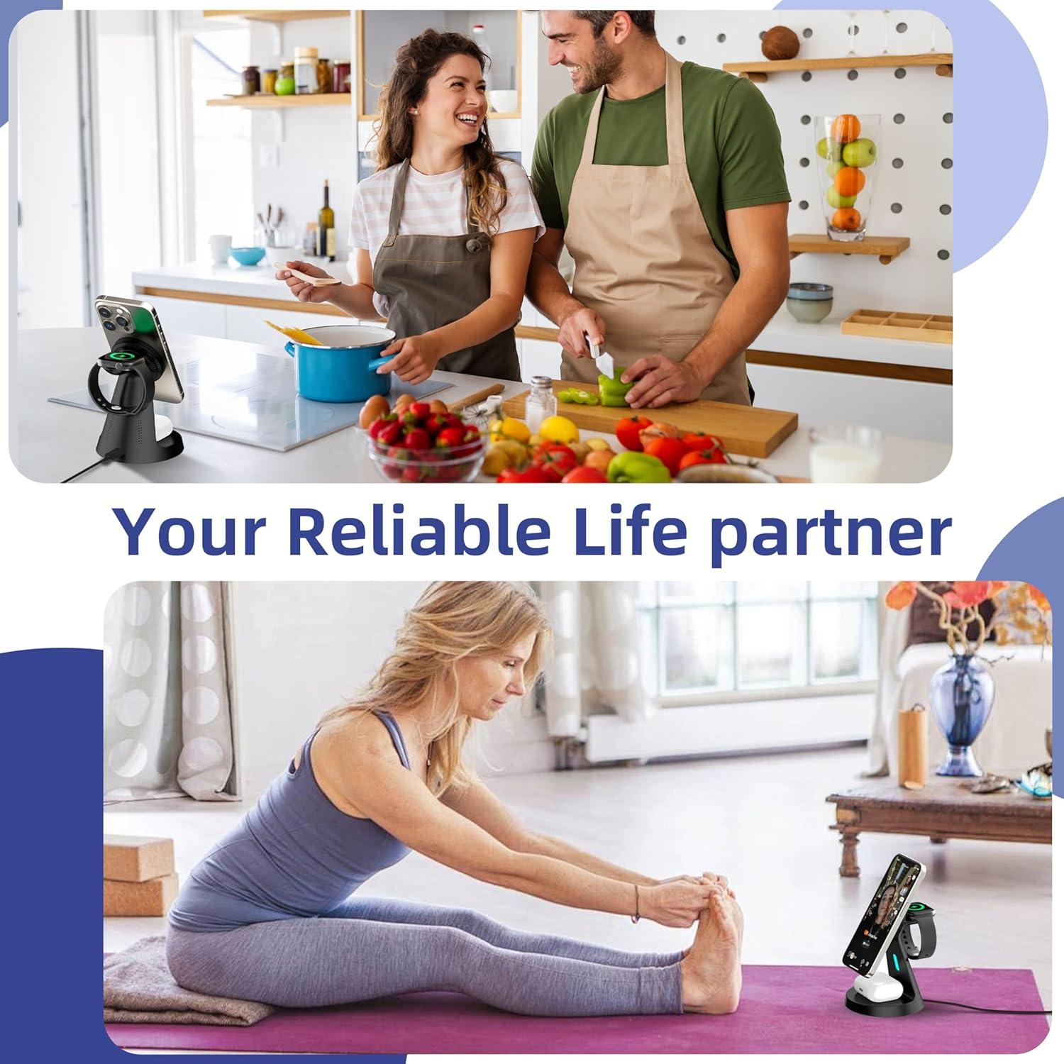 Cargador Inalámbrico Magnético 3 en 1 Guanyu Negro