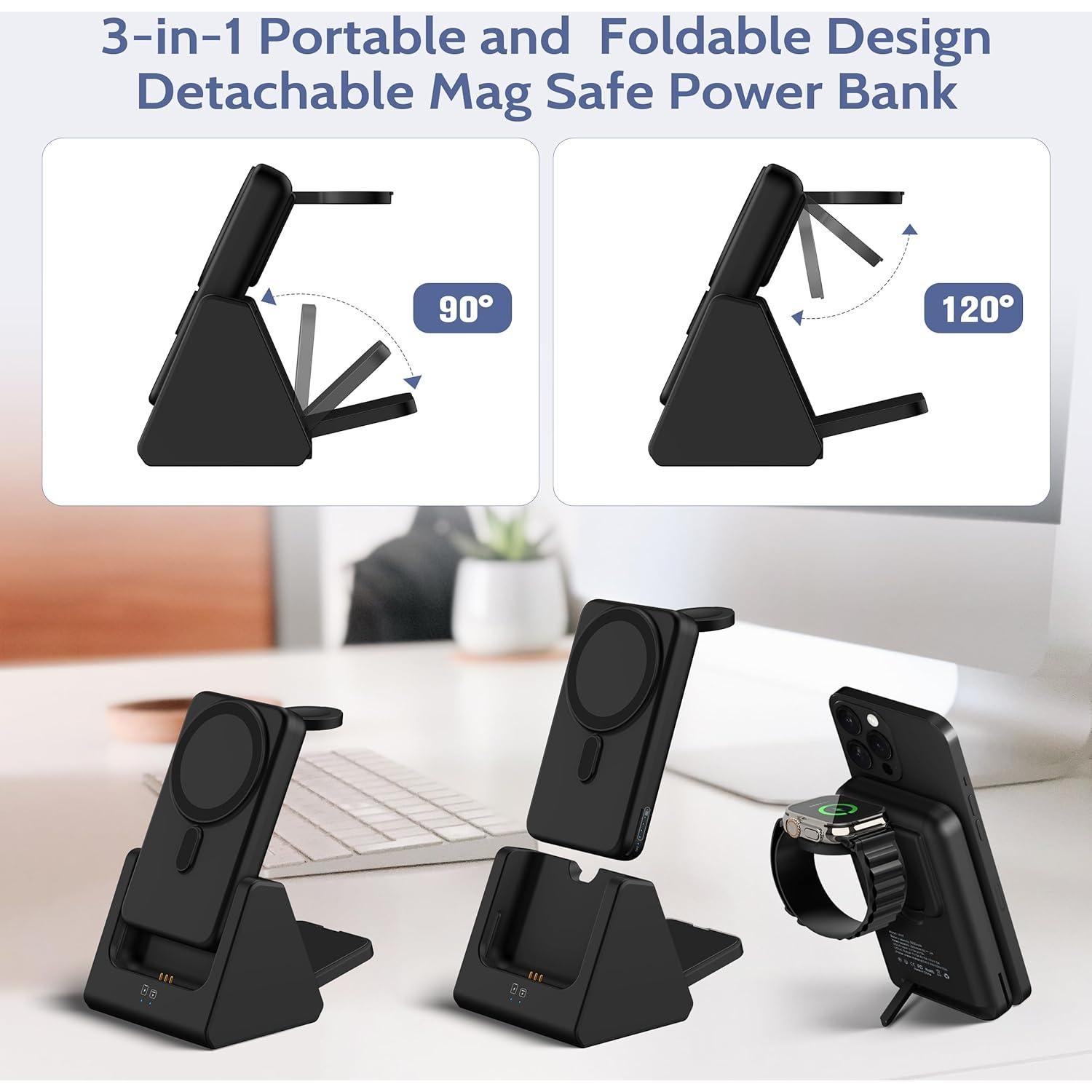 Estación de Carga Inalámbrica 3-en-1 10000mAh Negro - SuJue