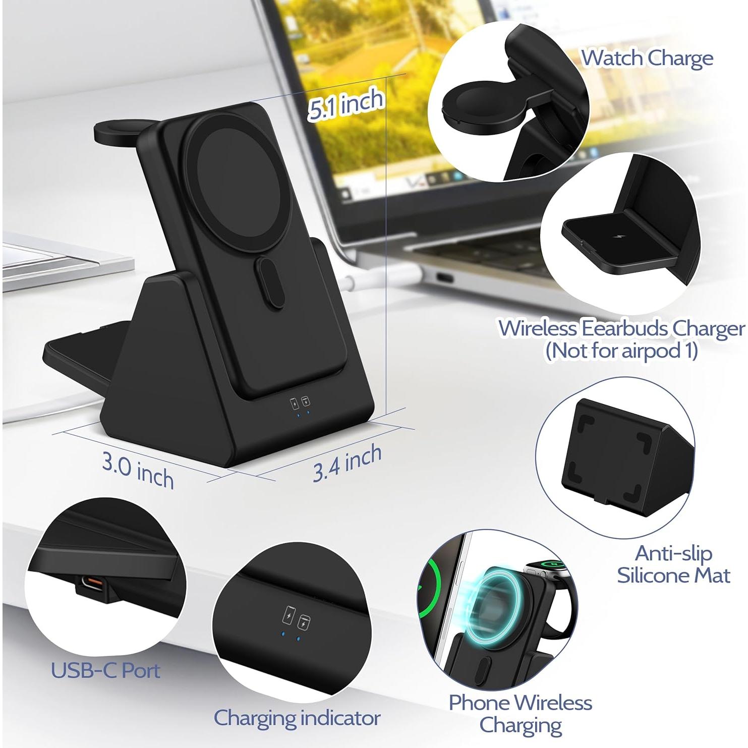 Estación de Carga Inalámbrica 3-en-1 10000mAh Negro - SuJue