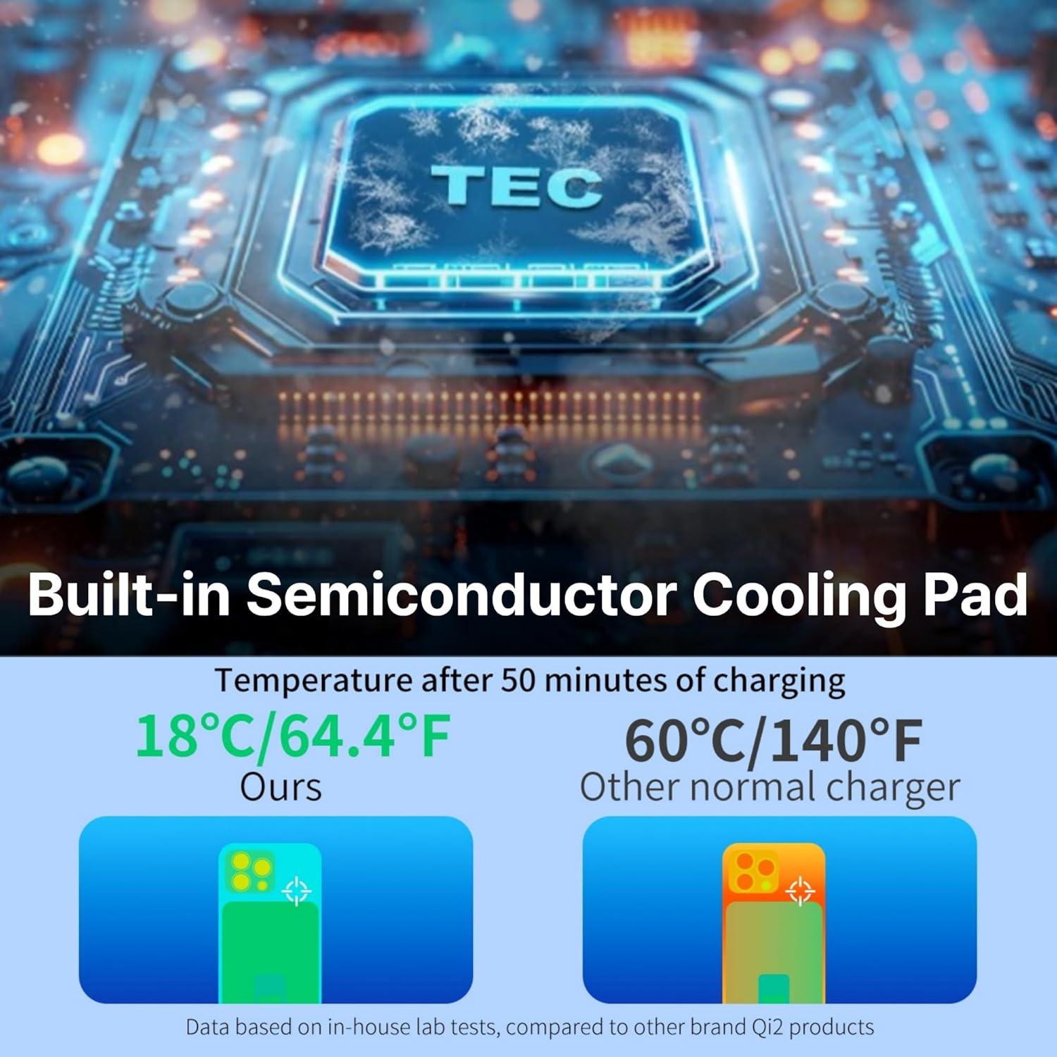 Cargador Inalámbrico Qi2 15W MagSafe con Enfriamiento Peltier