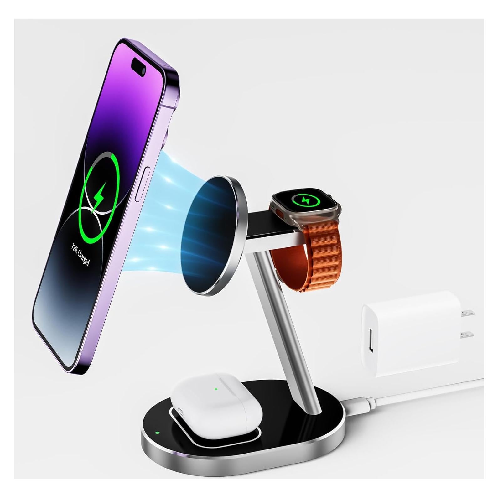 Cargador Inalámbrico 3 en 1 Kimnix para iPhone y Apple Watch