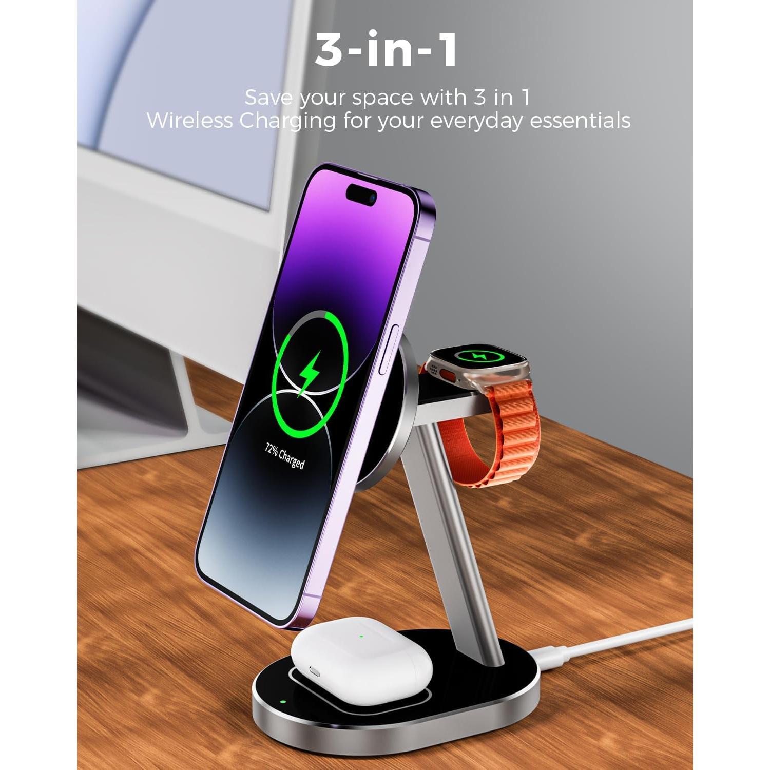 Cargador Inalámbrico 3 en 1 Kimnix para iPhone y Apple Watch