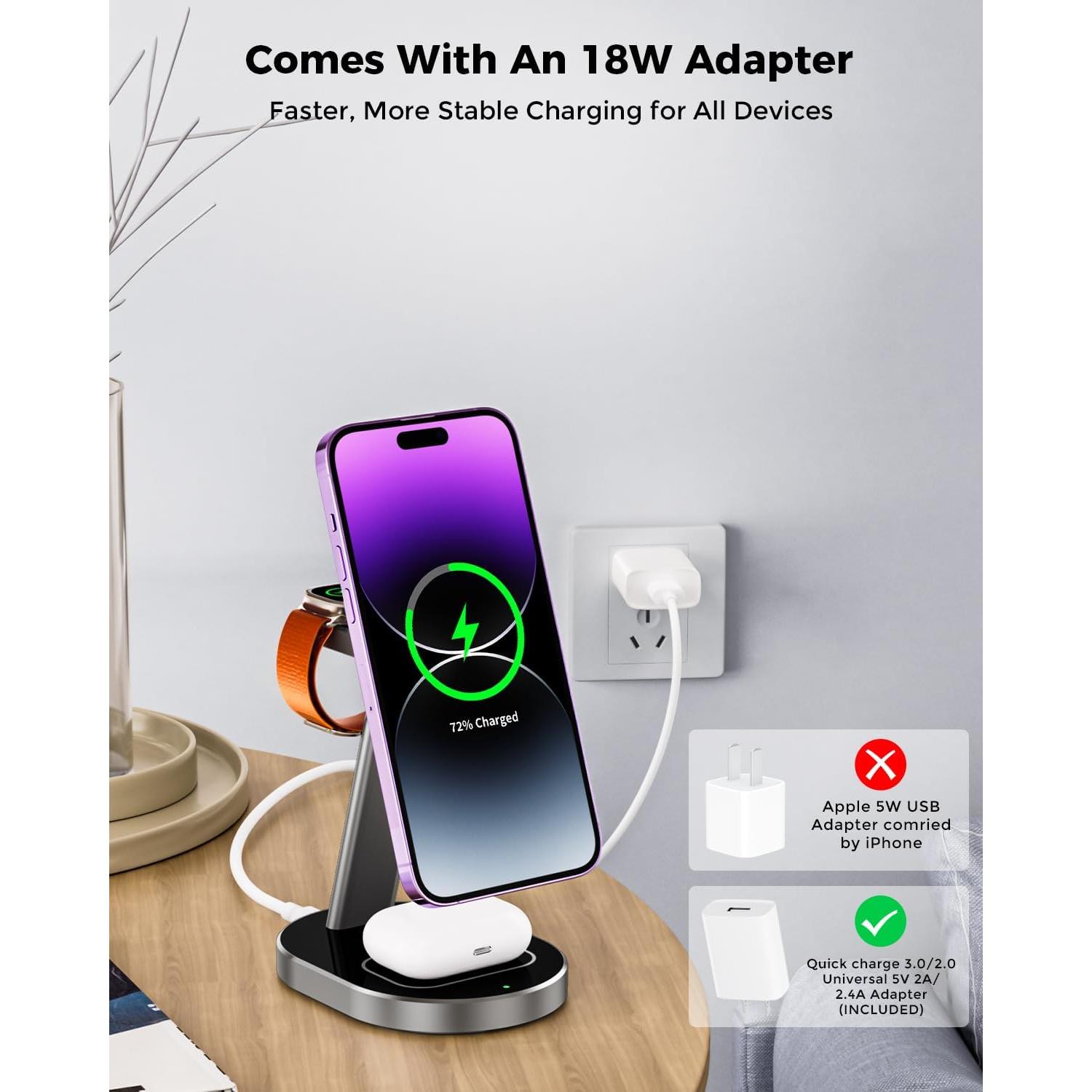 Cargador Inalámbrico 3 en 1 Kimnix para iPhone y Apple Watch