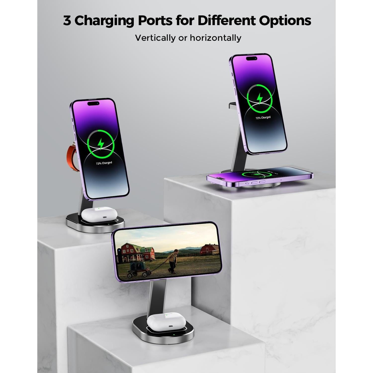 Cargador Inalámbrico 3 en 1 Kimnix para iPhone y Apple Watch