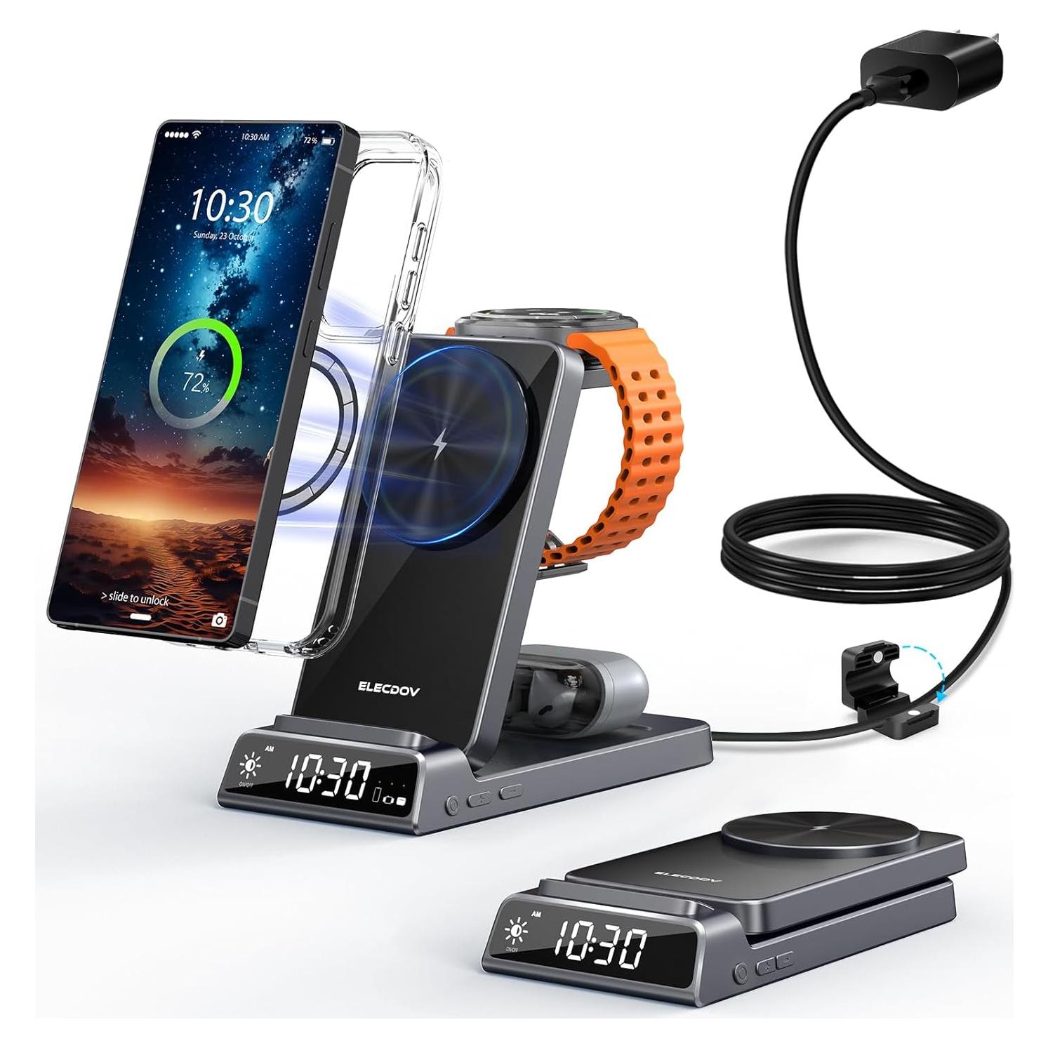 Cargador Inalámbrico Magnético 3 en 1 Elecdov para Samsung