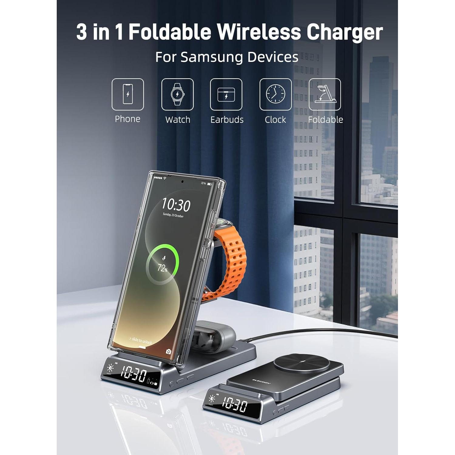 Cargador Inalámbrico Magnético 3 en 1 Elecdov para Samsung