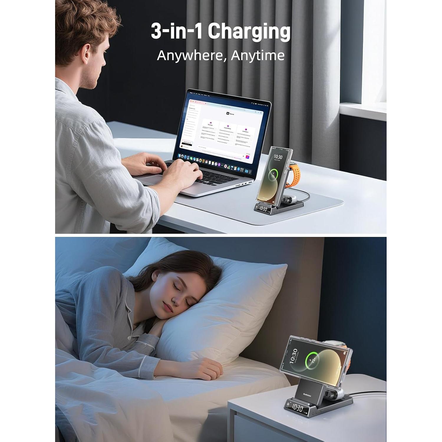 Cargador Inalámbrico Magnético 3 en 1 Elecdov para Samsung