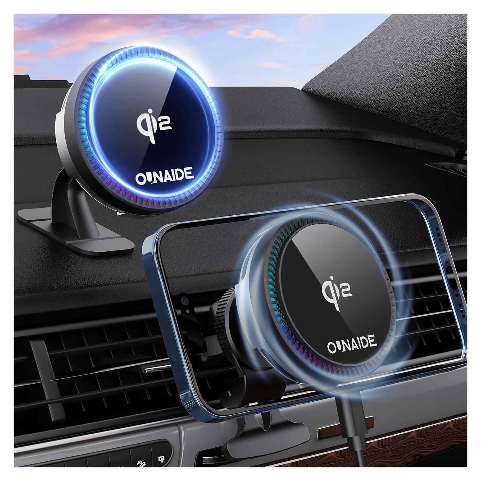 Cargador de Coche Inalámbrico Qi2 OUNAIDE 15W para iPhone
