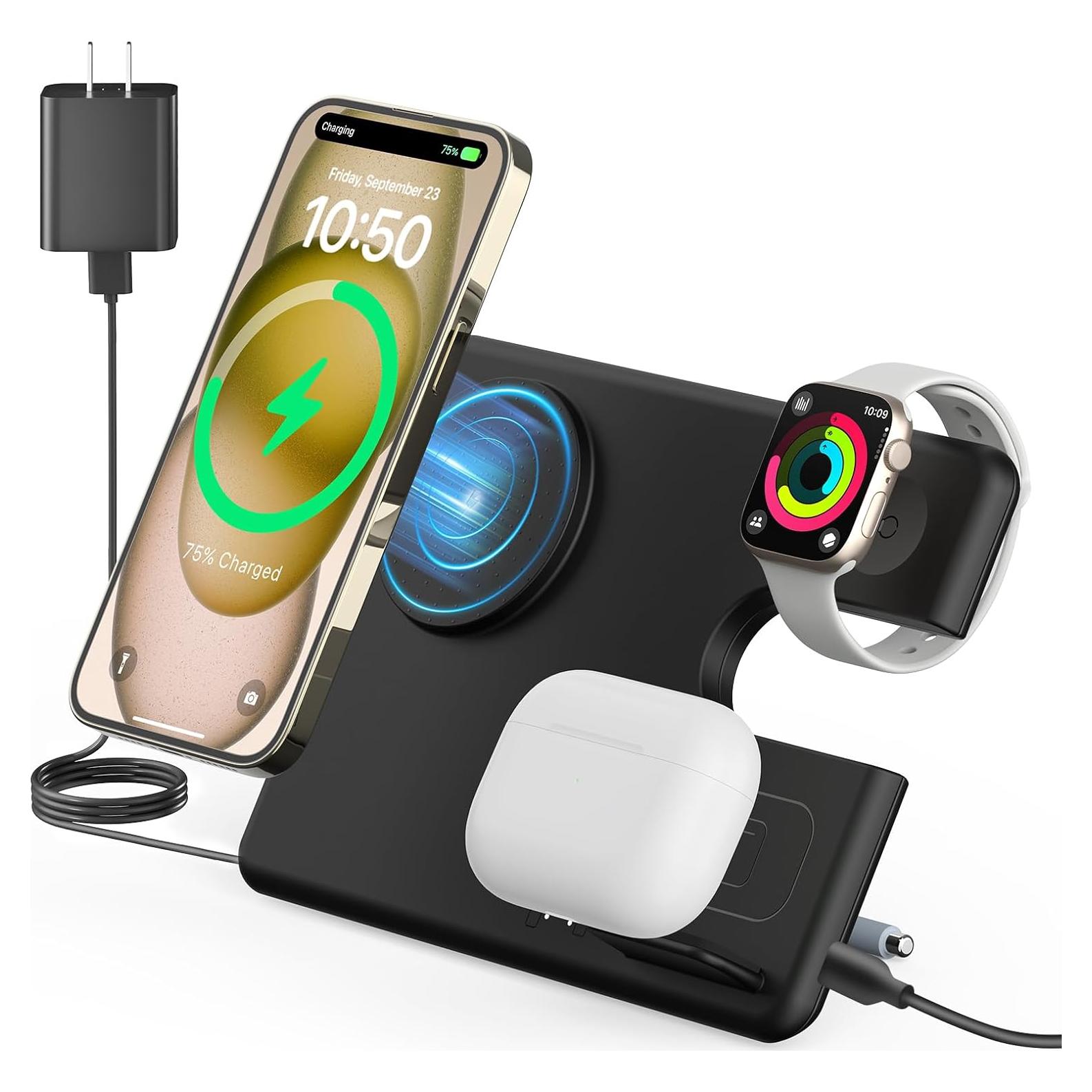 Cargador Inalámbrico 3 en 1 JoyGeek para iPhone 15/14/13/12